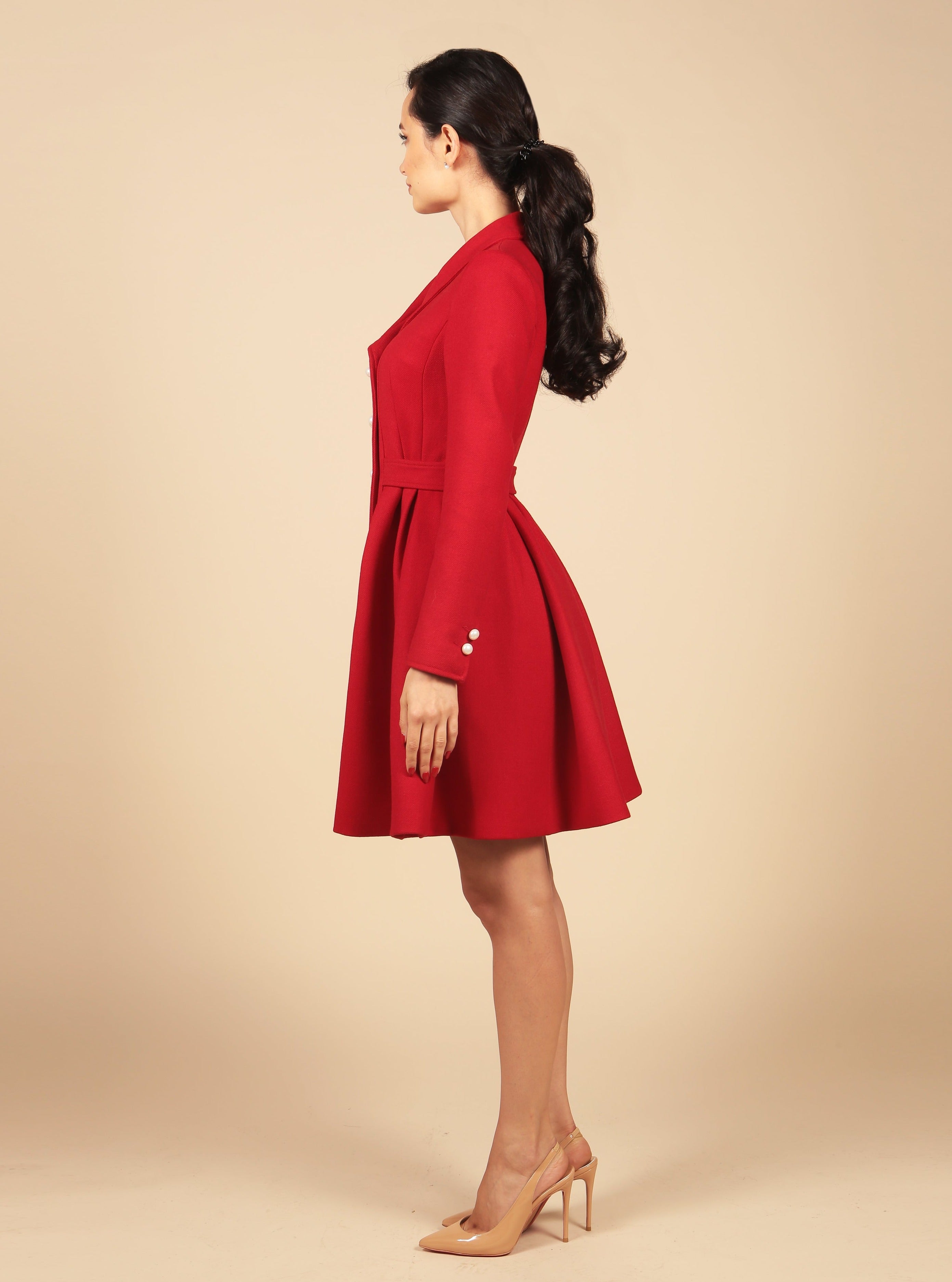 'Kennedy' Wool Dress Coat in Rosso