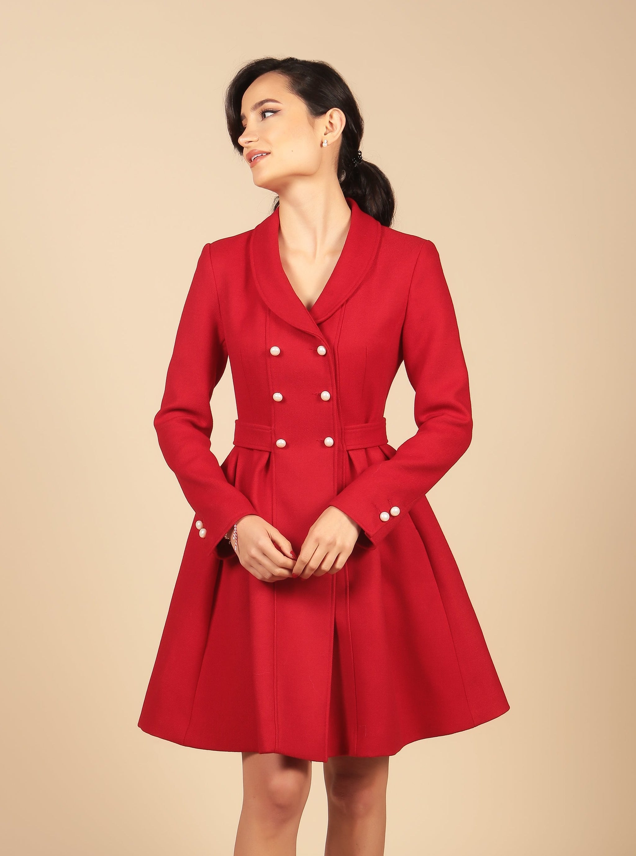 Kennedy' Wool Dress Coat in Rosso – Santinni