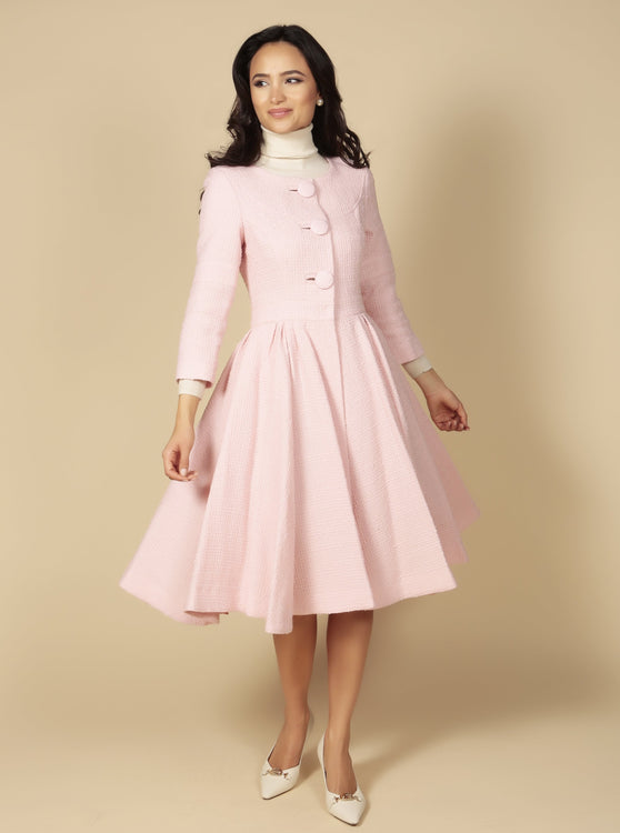 'Lady' Italian Wool Swing Dress Coat in Rosa