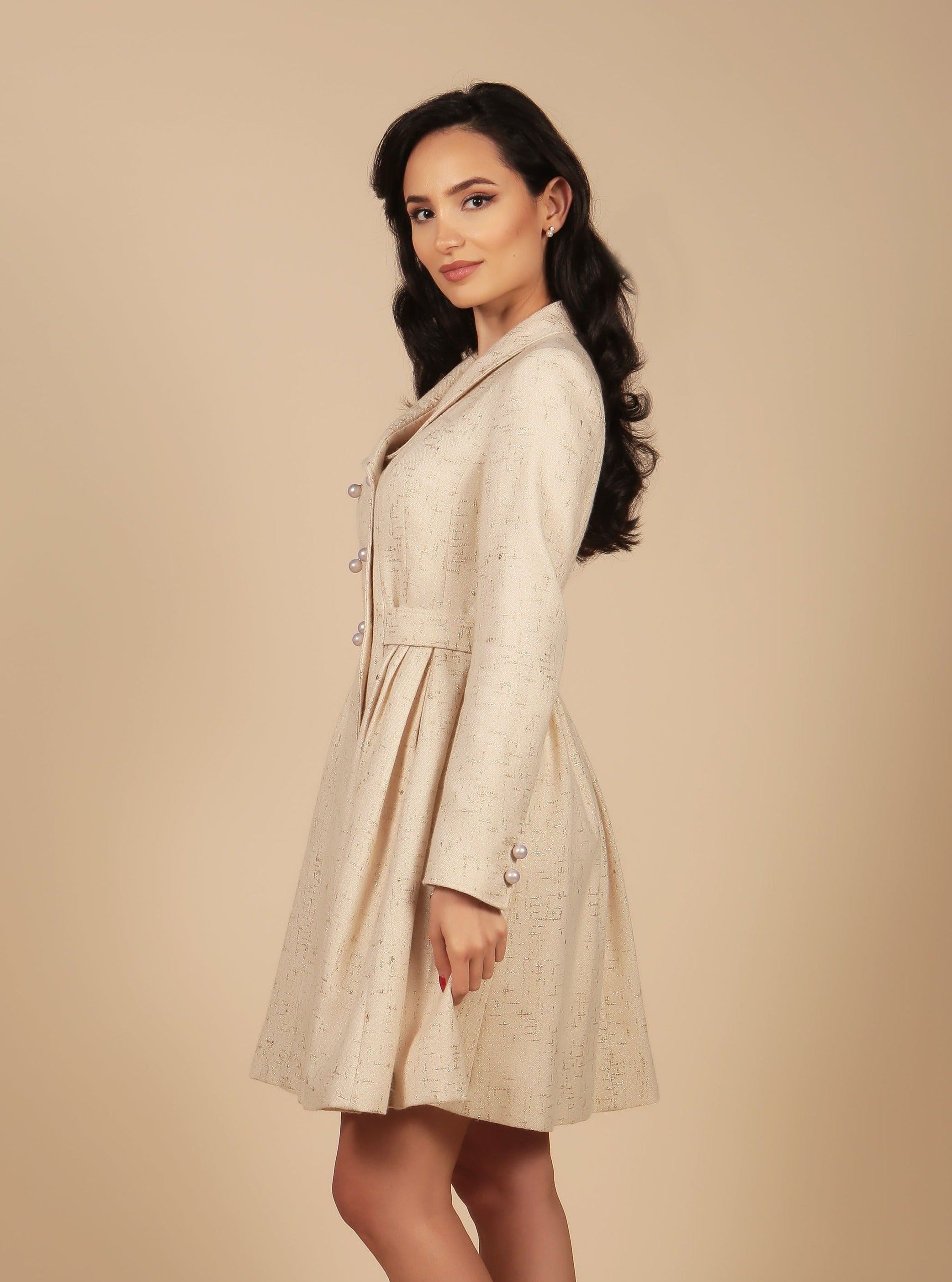 LIMITED EDITION 'Kennedy' Wool Tweed Dress Coat in Oro
