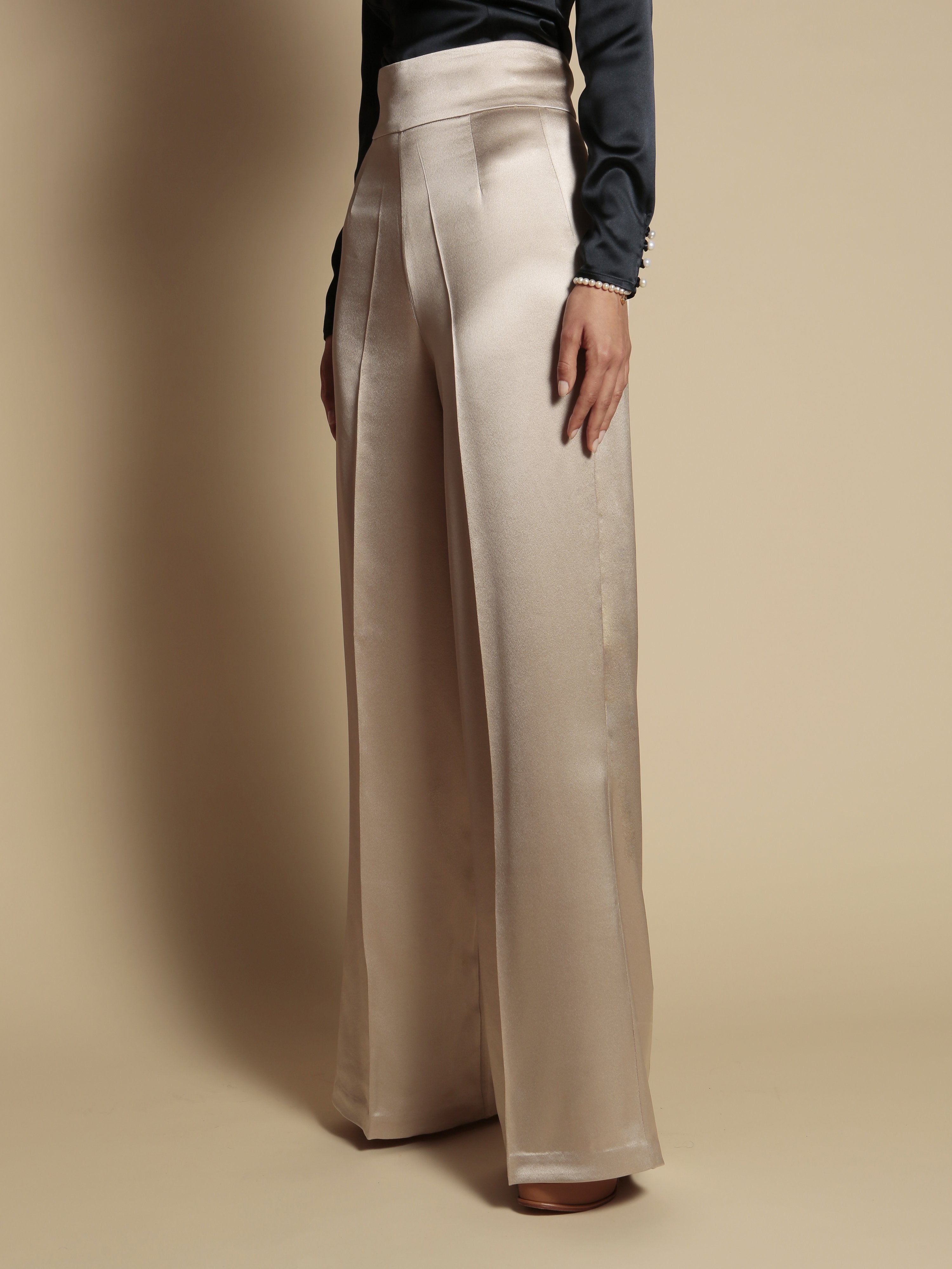 LIMITED EDITION 'Jolie' Heavy Silk Palazzo Trousers in Blu – Santinni