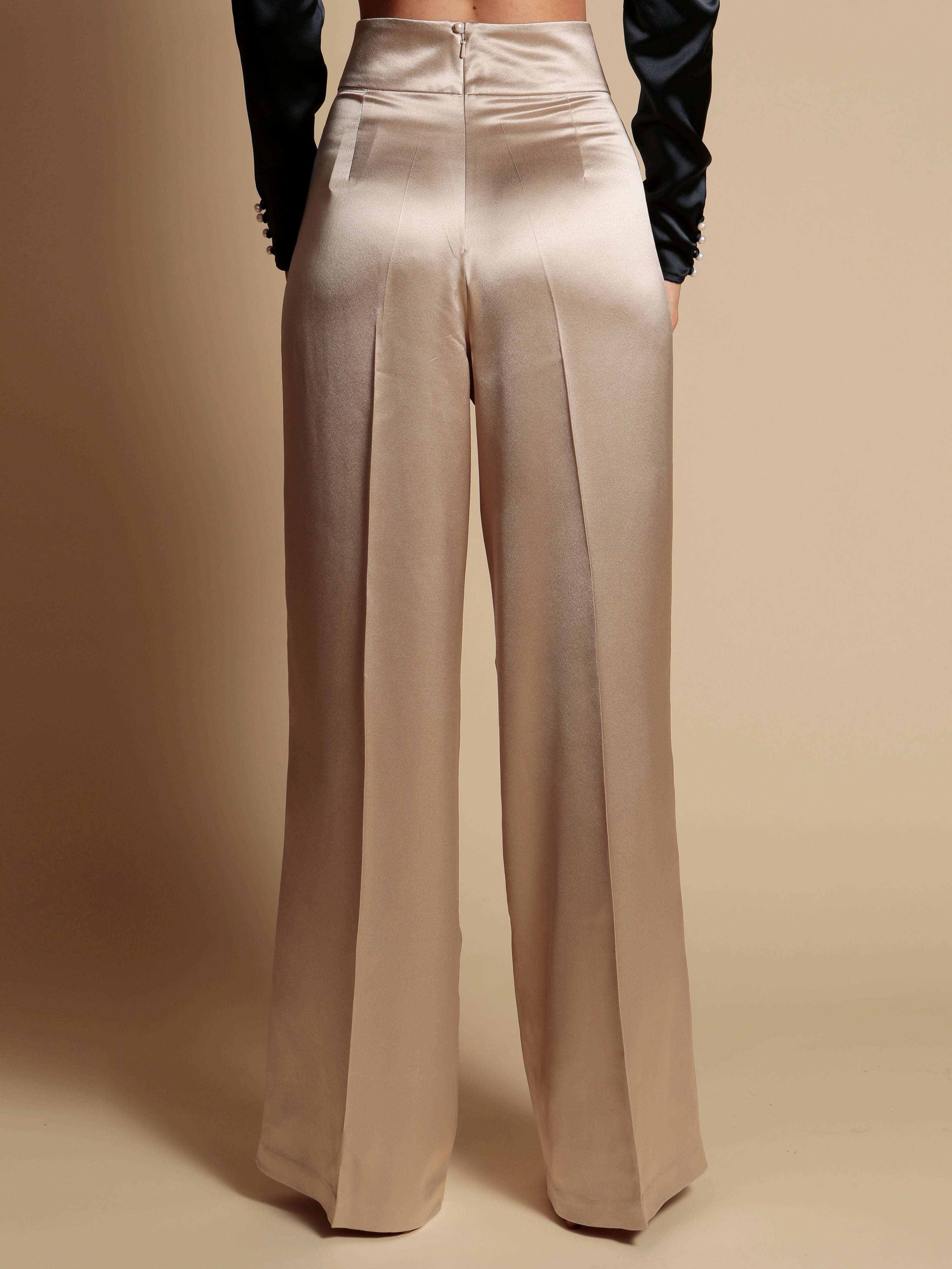 LIMITED EDITION 'Jolie' Heavy Silk Palazzo Trousers in Ostrica