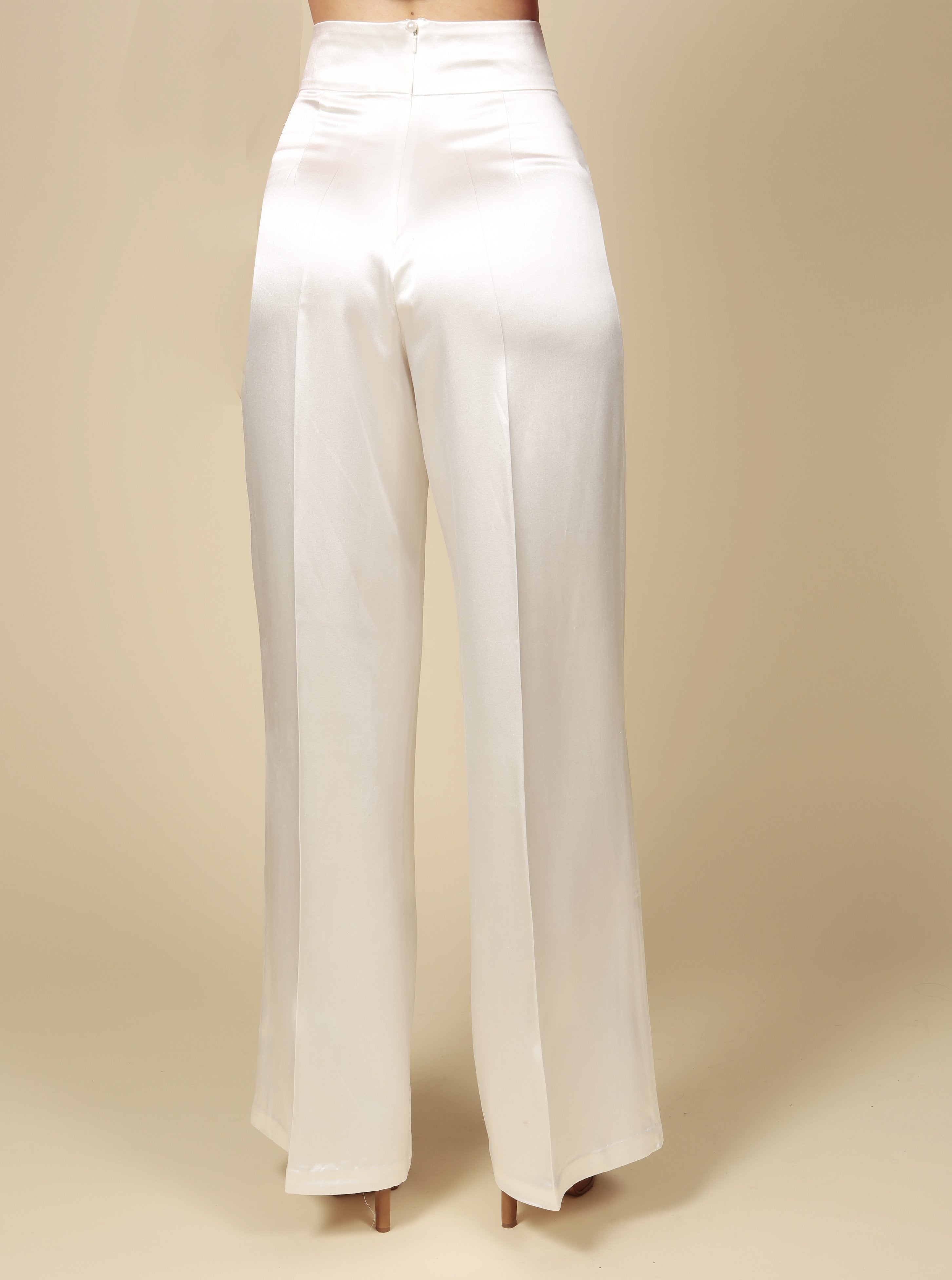LIMITED EDITION 'Jolie' Heavy Silk Palazzo Trousers in Bianco