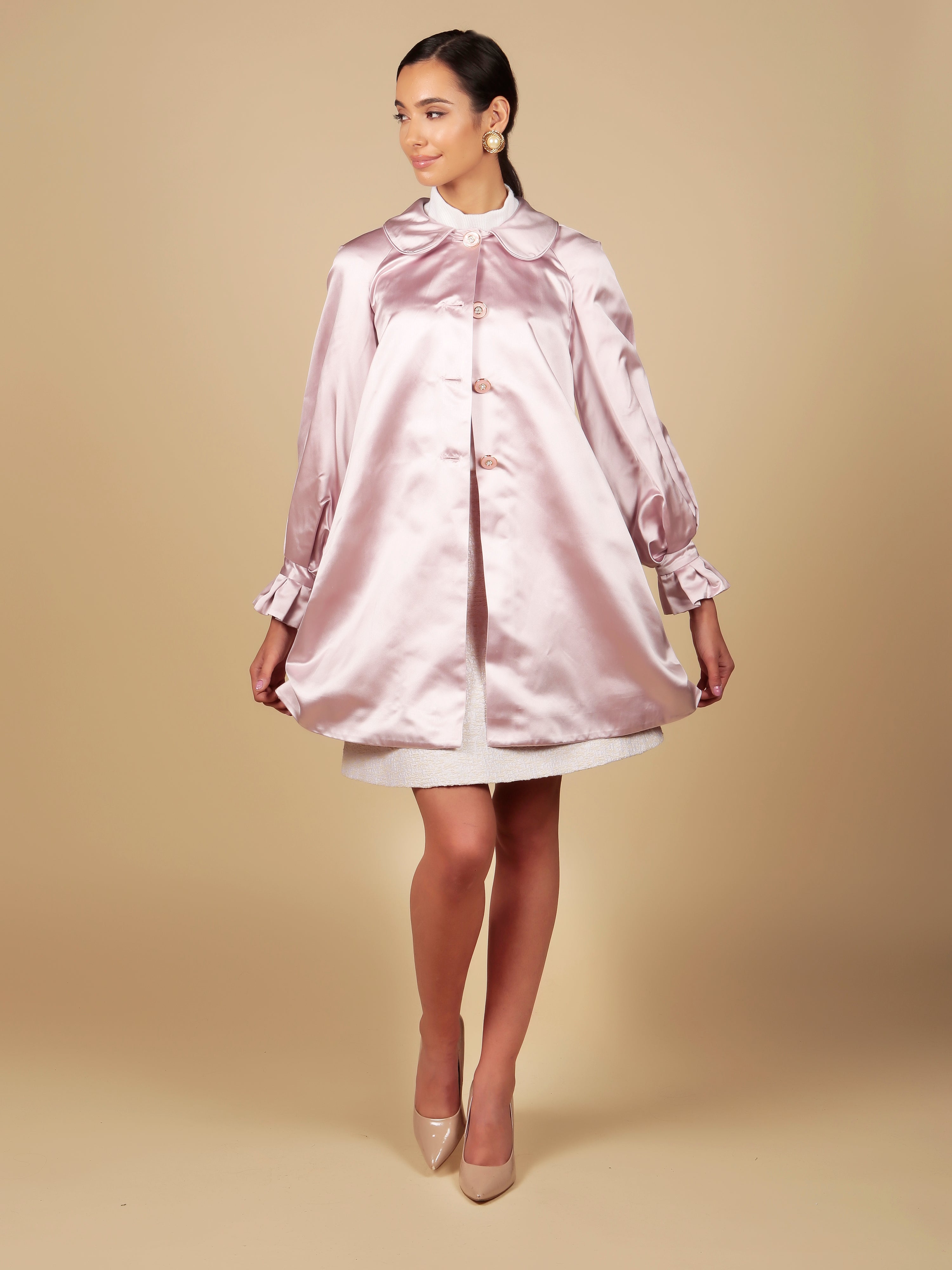 LIMITED EDITION 'Golightly' Silk Duchess Evening Coat in Rosa