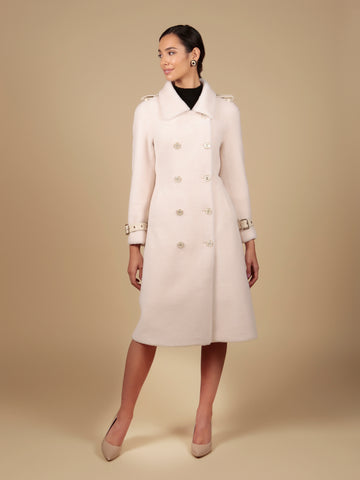 'Loren' Wool Trench Coat in Bianco