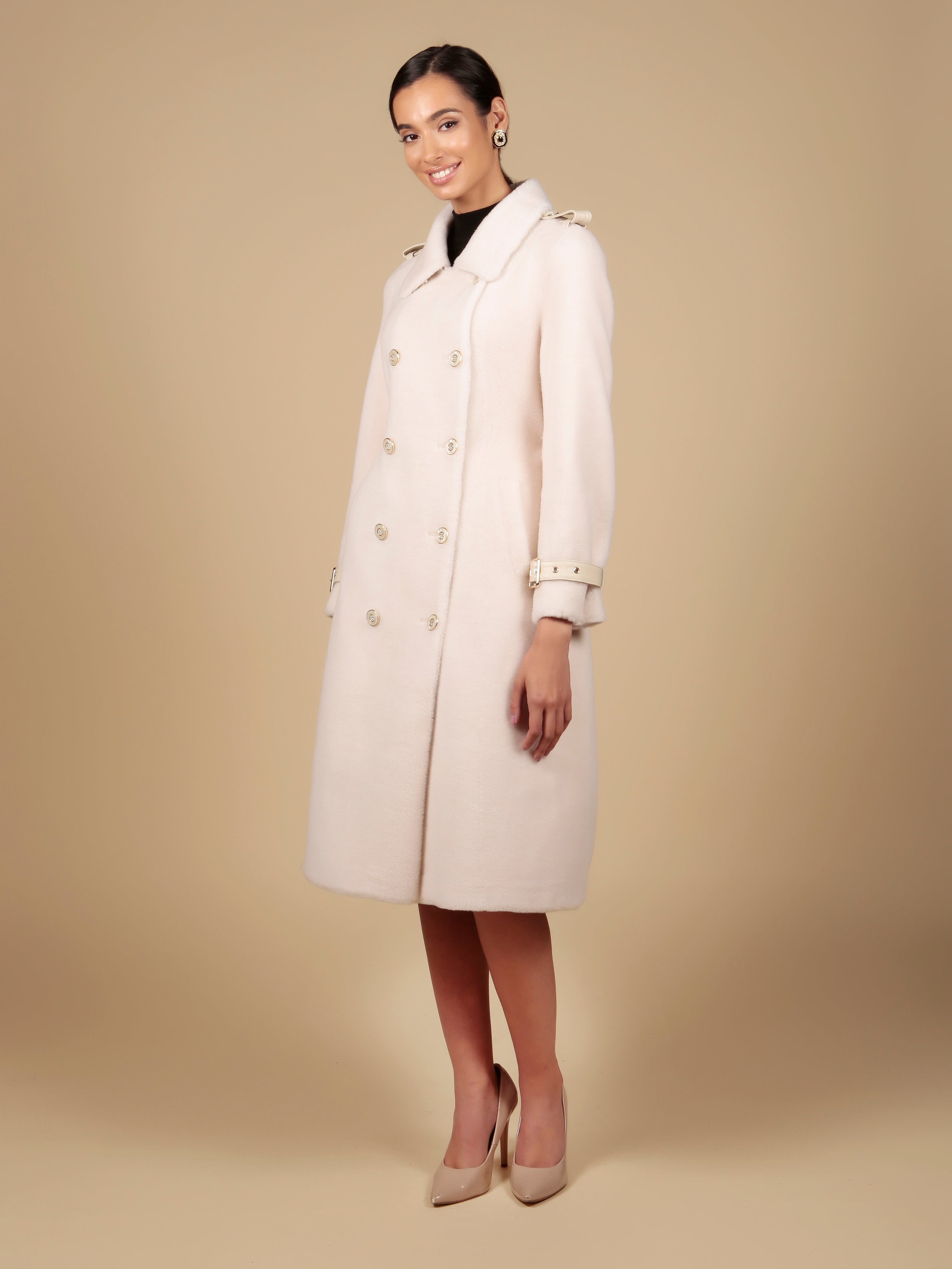 'Loren' Wool Trench Coat in Bianco