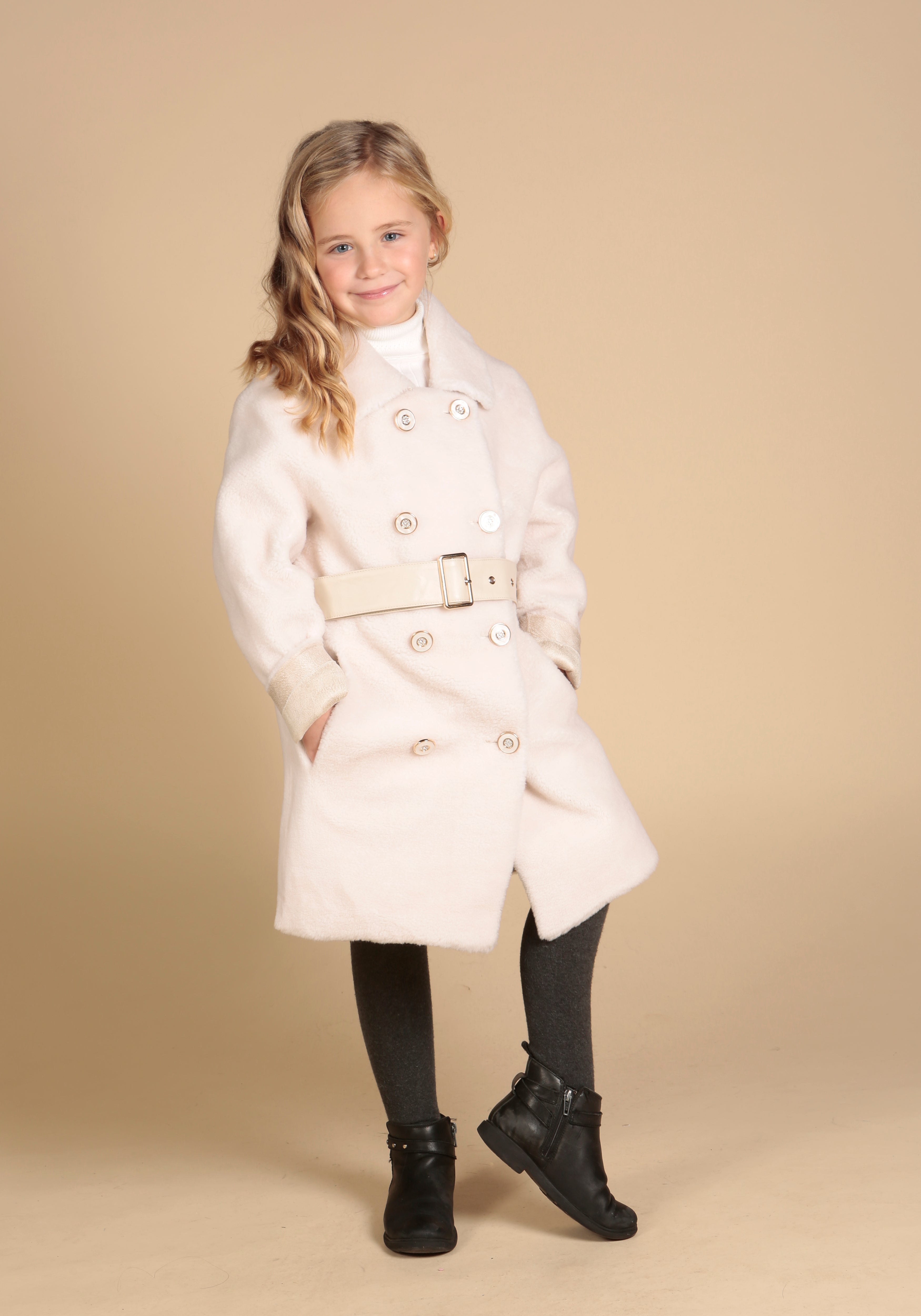 'Mini' 'Loren' Wool Coat in Bianco