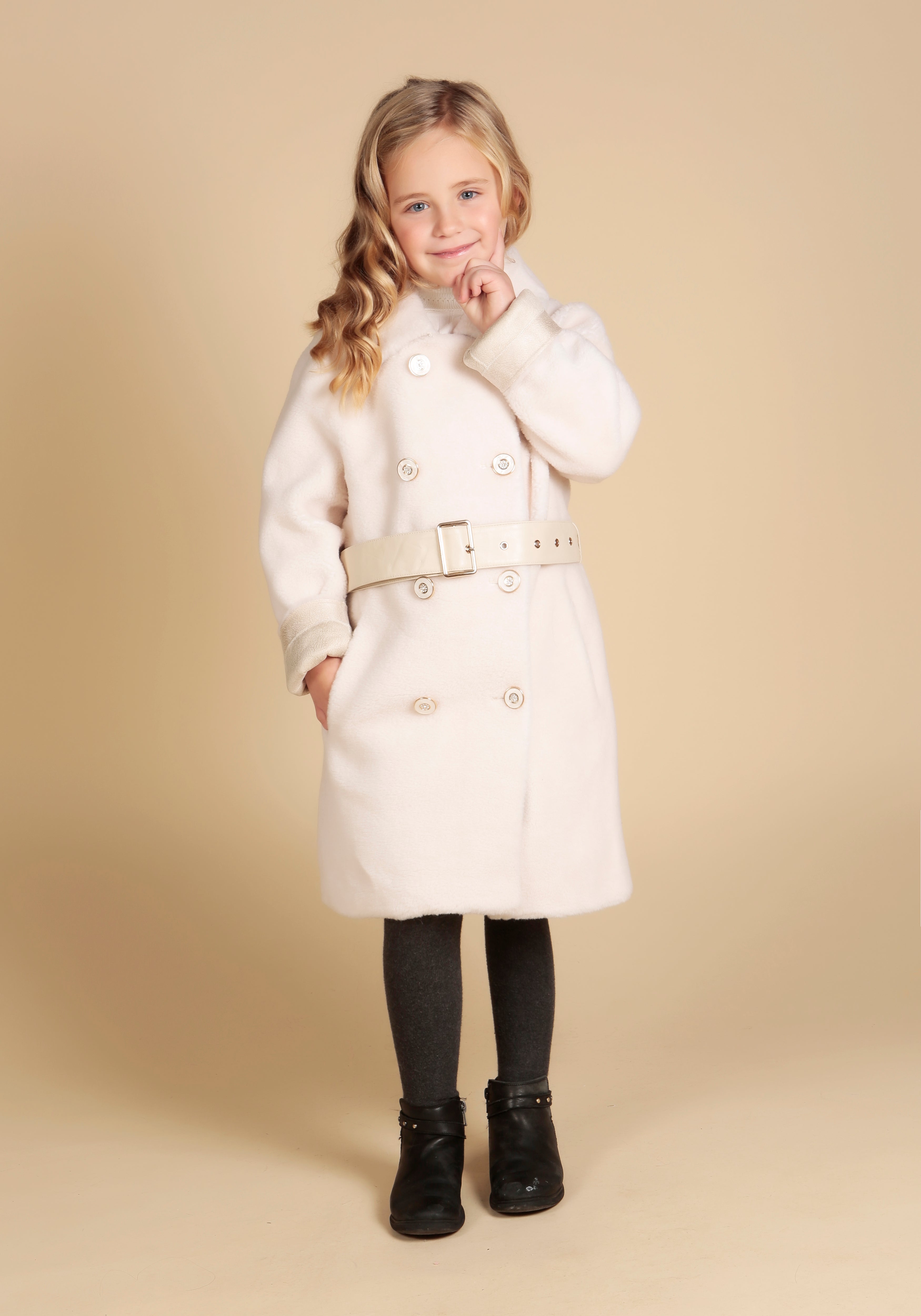 'Mini' 'Loren' Wool Coat in Bianco