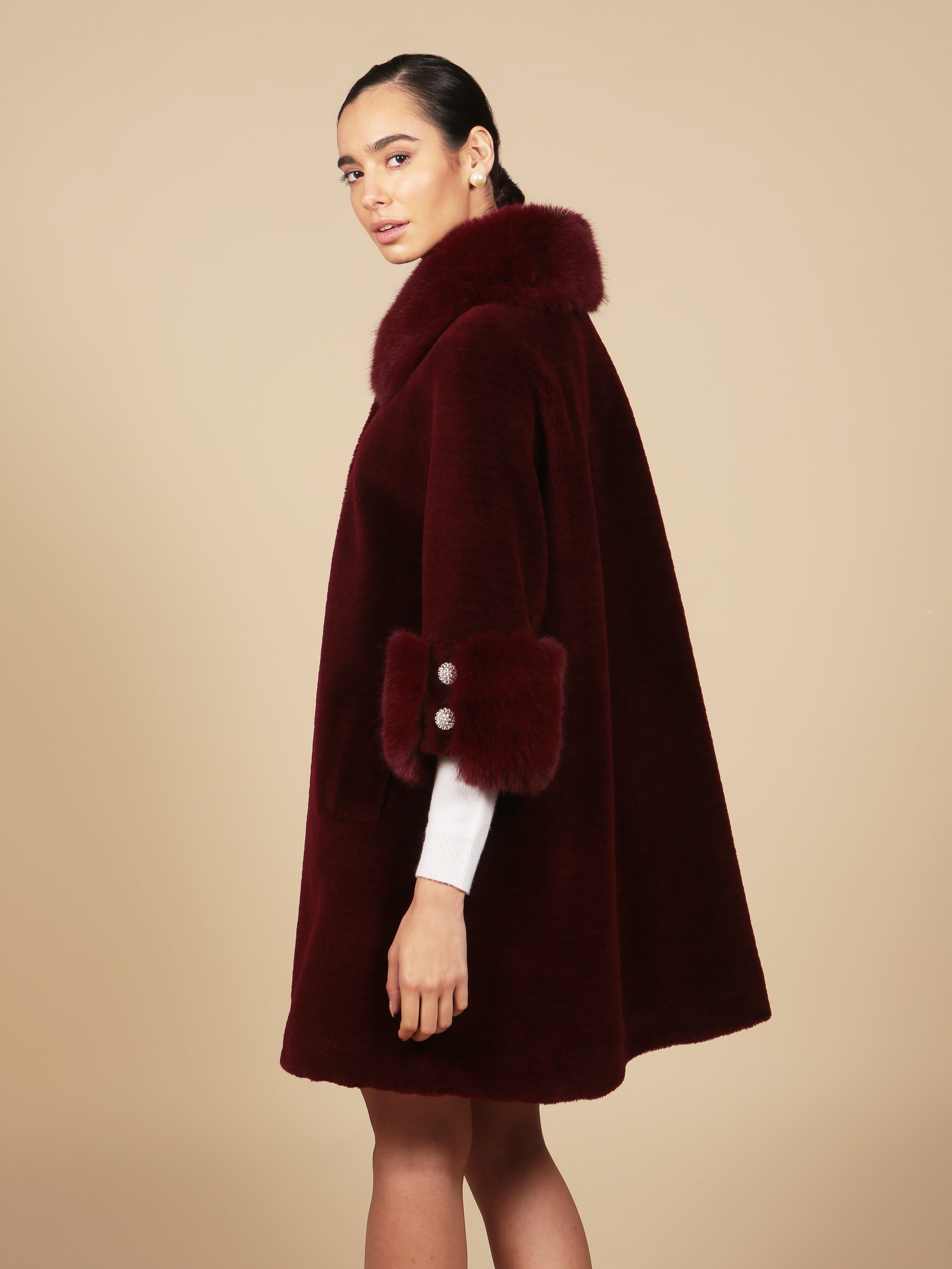 'Marilyn' Wool Swing Coat in Rosso
