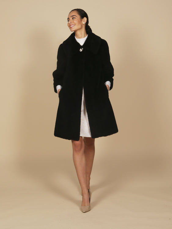 'Vivien' Wool Swing Coat in Nero
