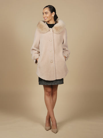 'Caron' Wool Coat with Hood in Cammello