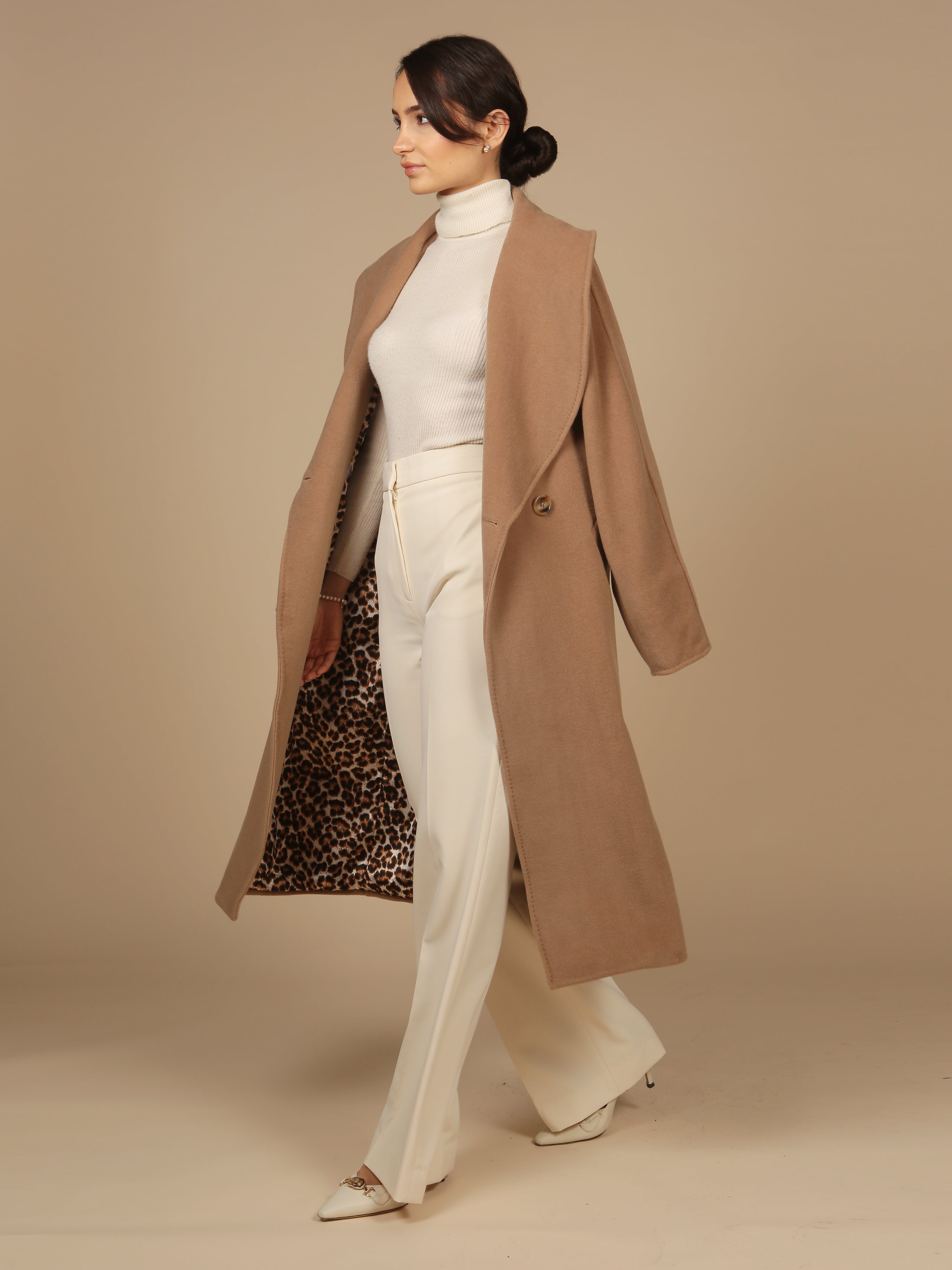 'Hepburn' Italian Virgin Wool and Cashmere Coat  in Marrone