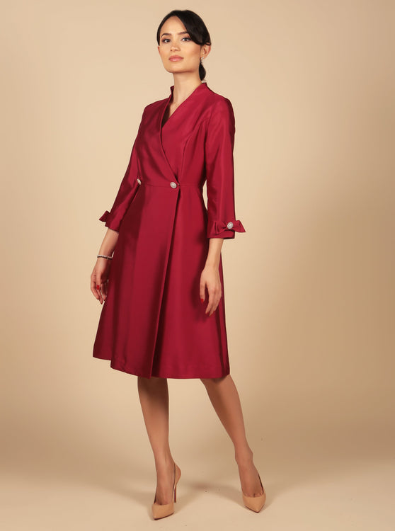 'Astor' Silk and Wool Dress Coat in Rosso