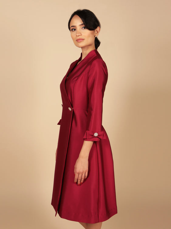 'Astor' Silk and Wool Dress Coat in Rosso
