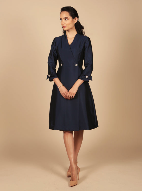 'Astor' Silk and Wool Dress Coat in Marina