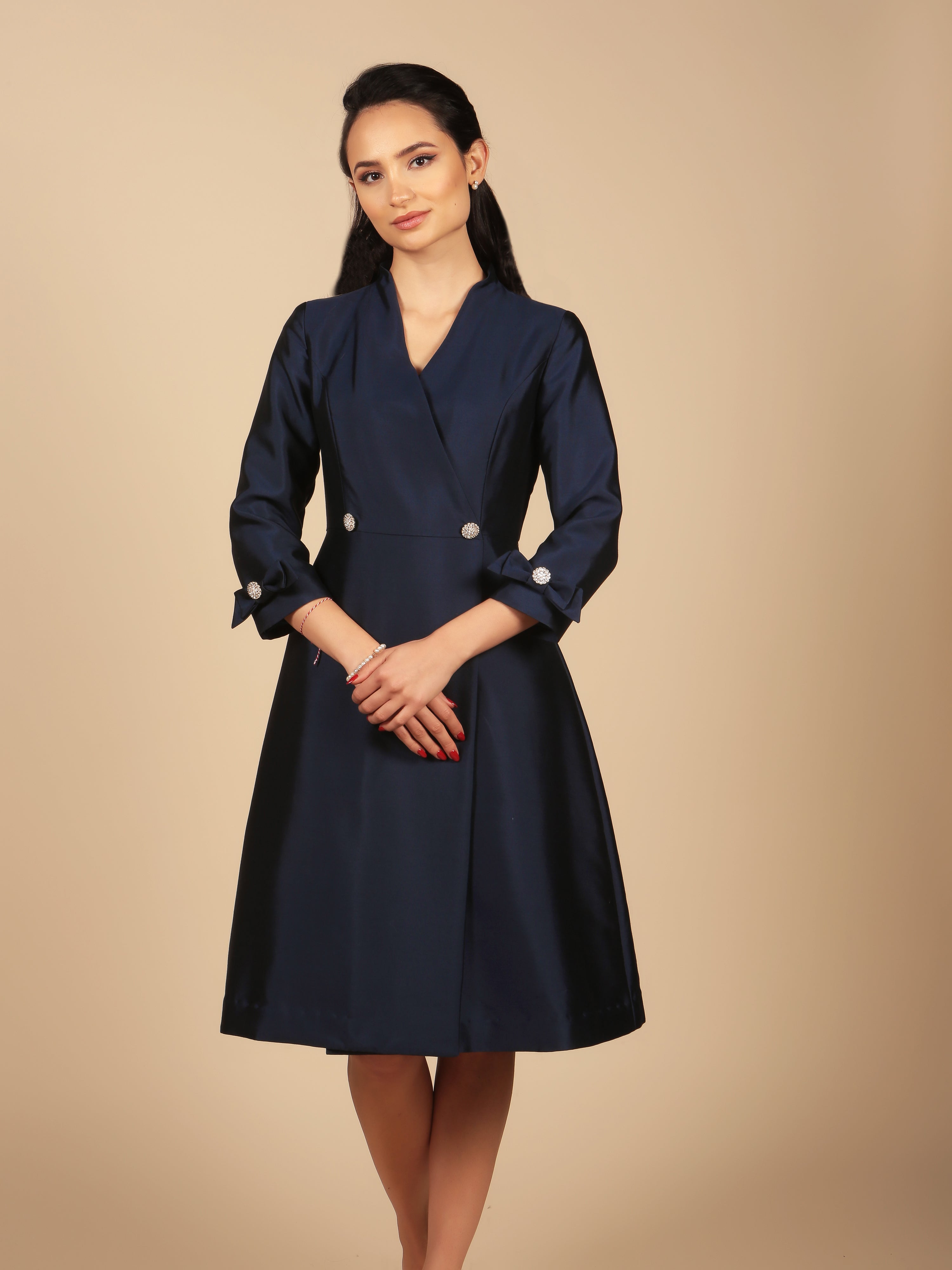 'Astor' Silk and Wool Dress Coat in Marina