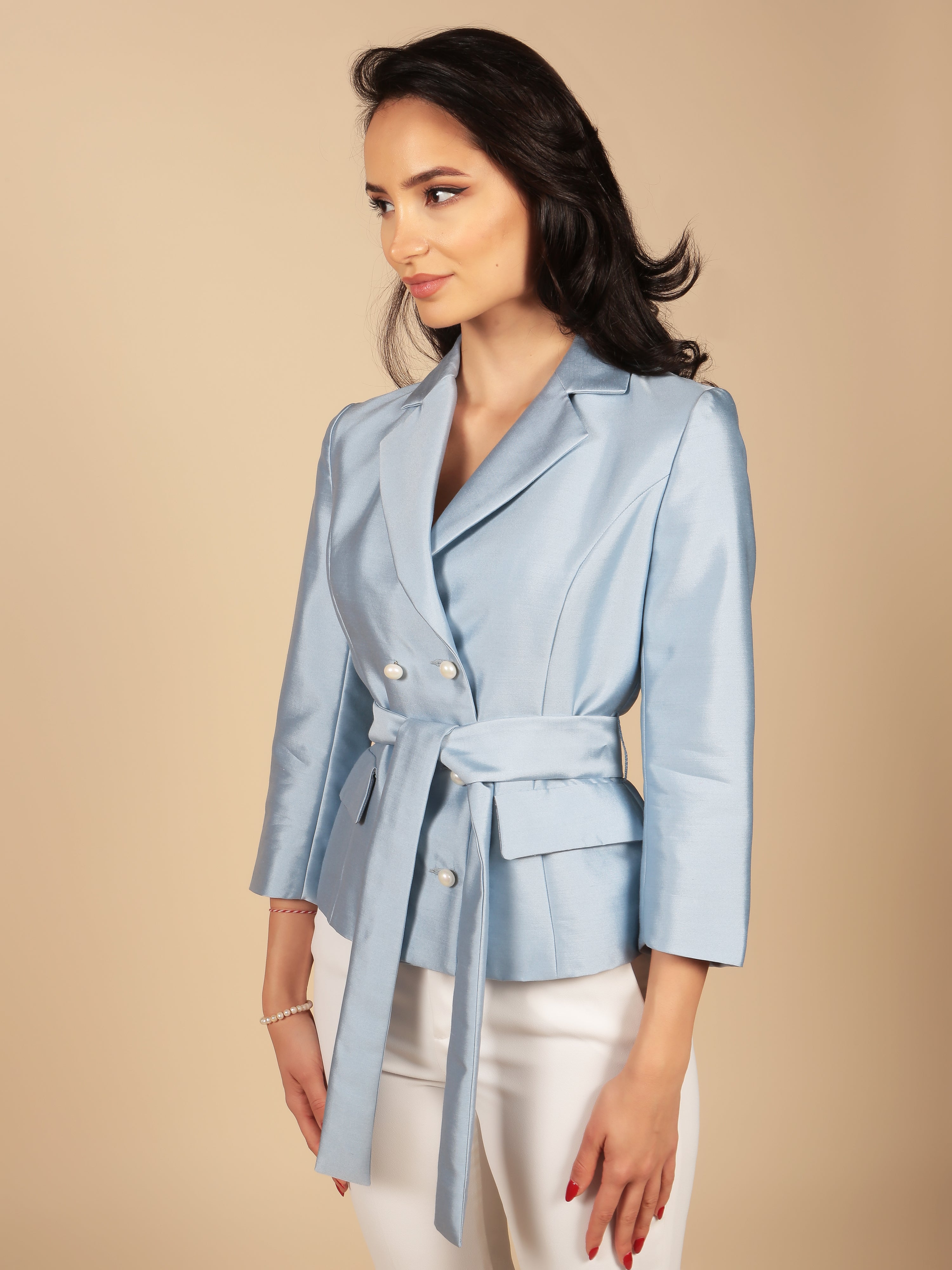 'Grace' Silk and Wool Blazer in Blu
