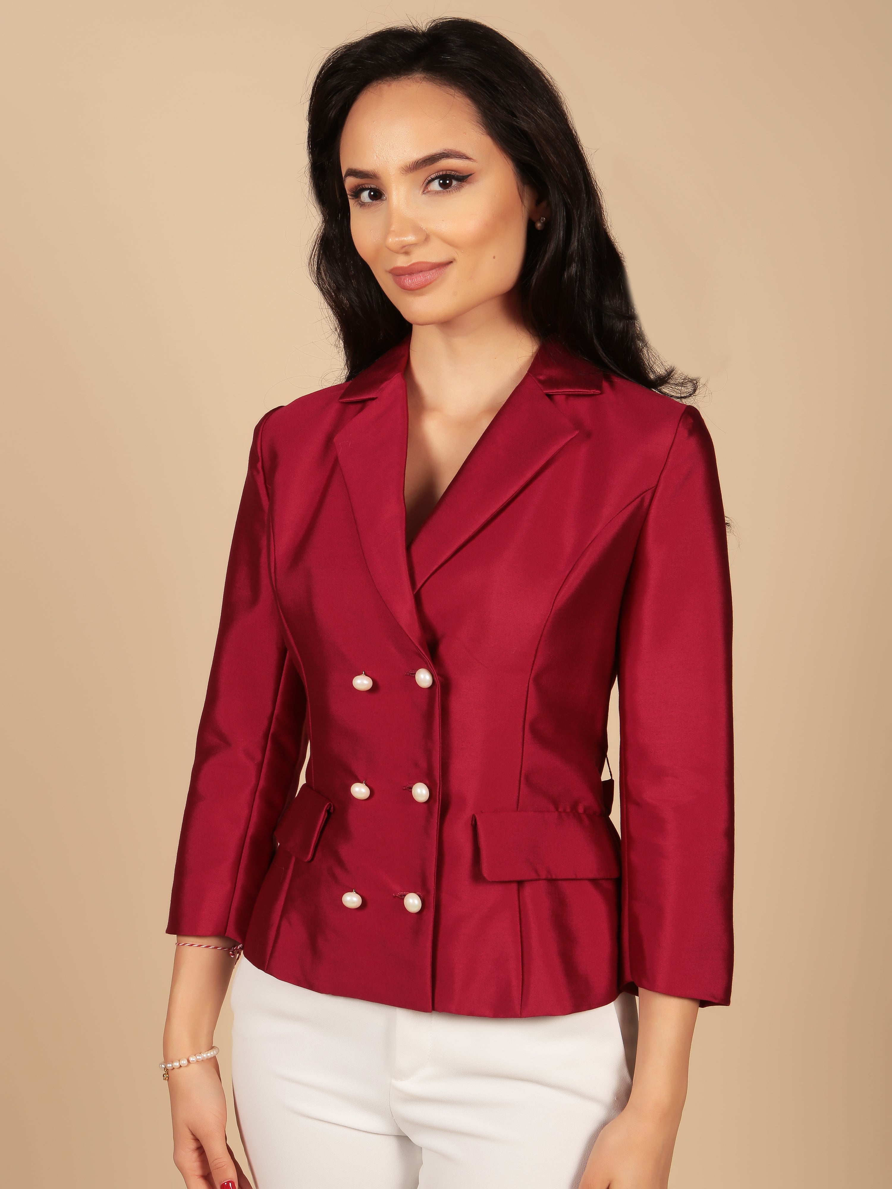 'Grace' Silk and Wool Blazer in Rosso