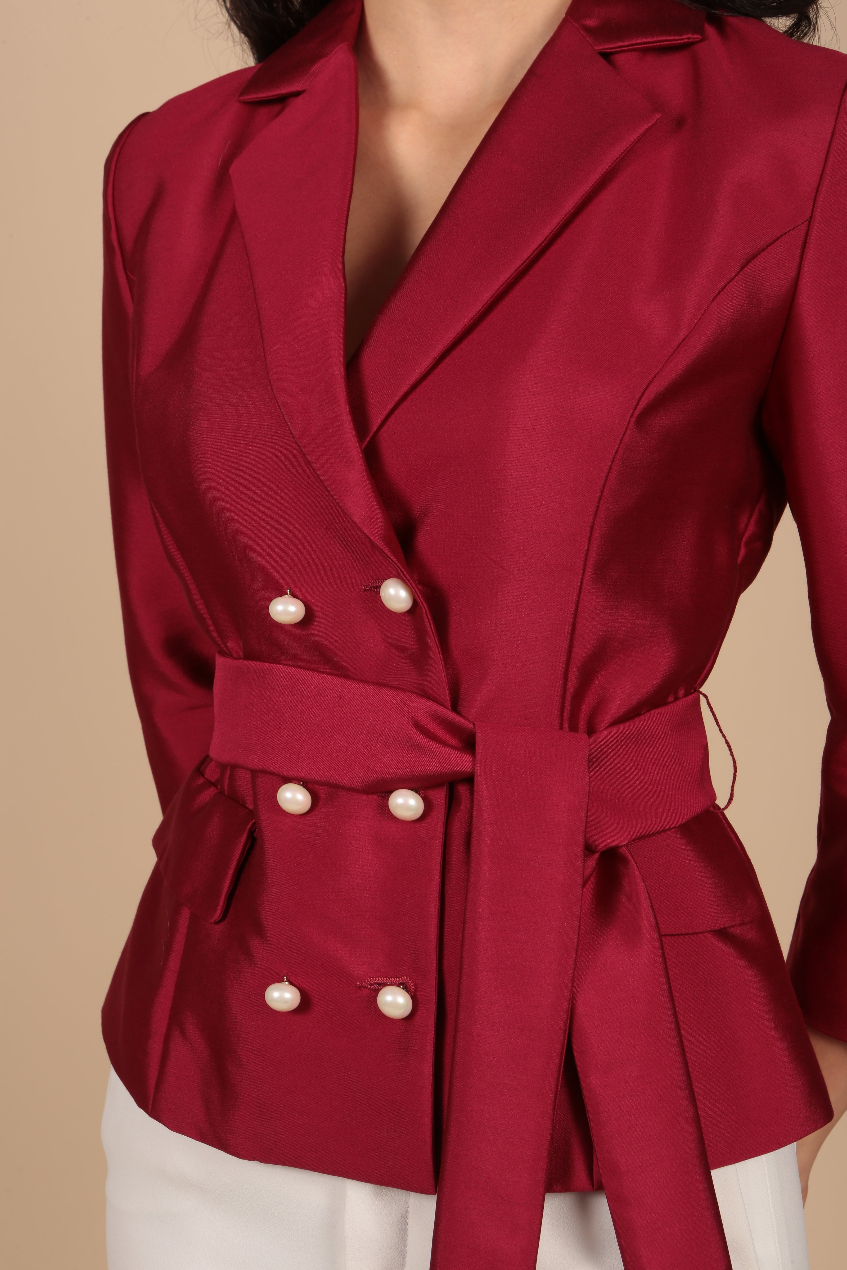 'Grace' Silk and Wool Blazer in Rosso
