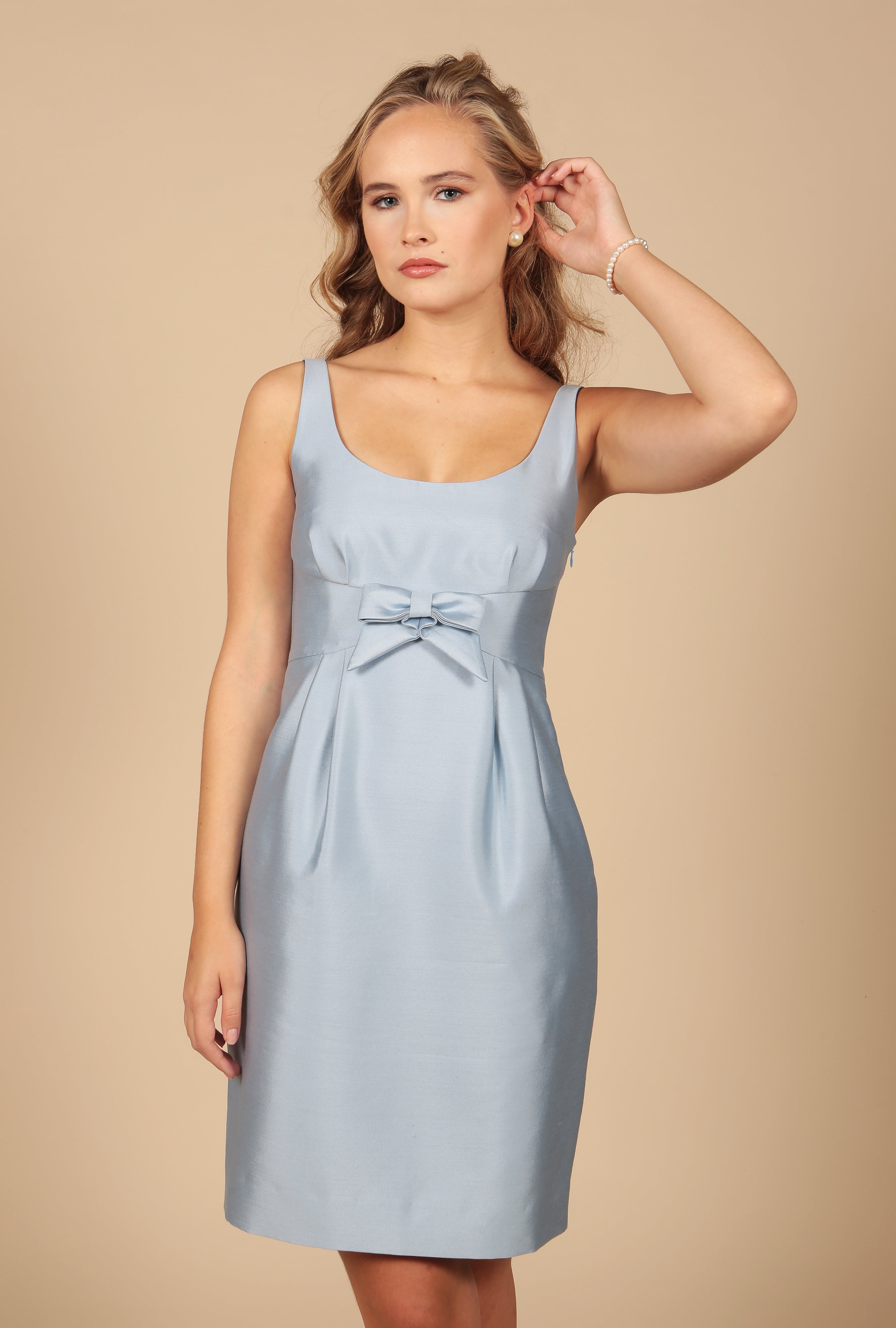 'Sabrina' Silk and Wool Dress in Blu