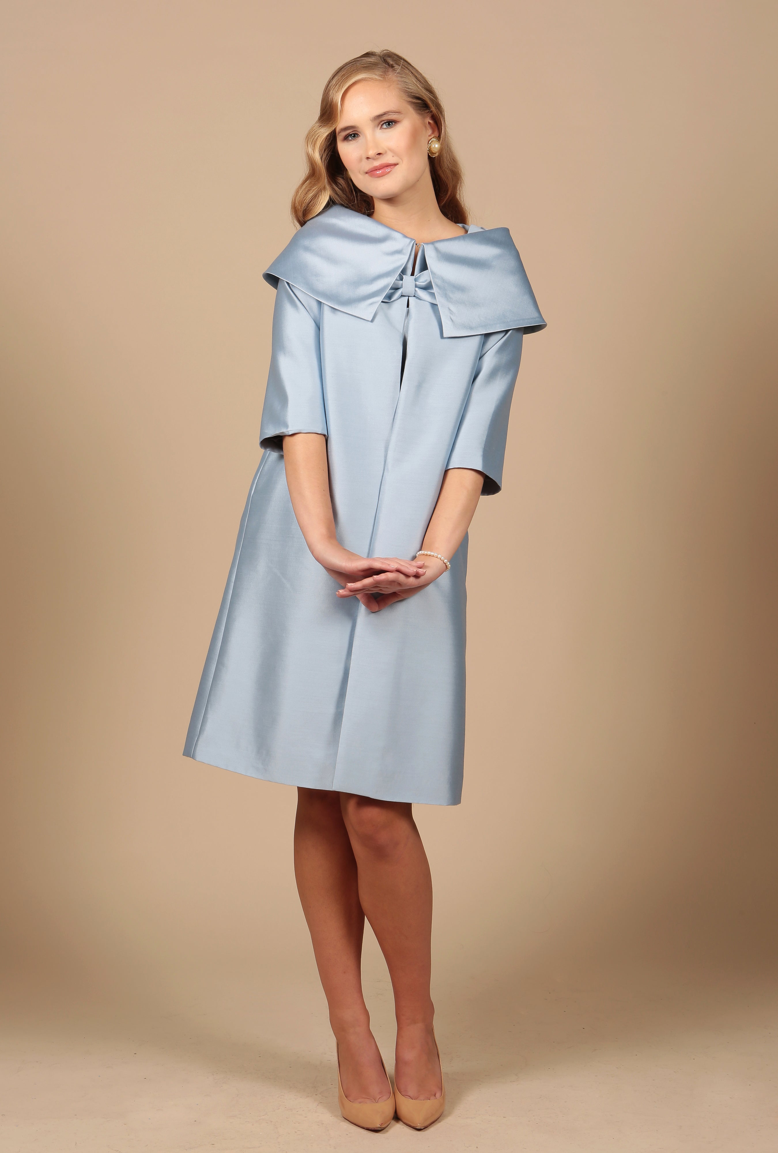 Waldorf' Silk and Wool Dress Coat in Blu Santinni Waldorf' Silk and Wool Dress Coat in Blu Santinni