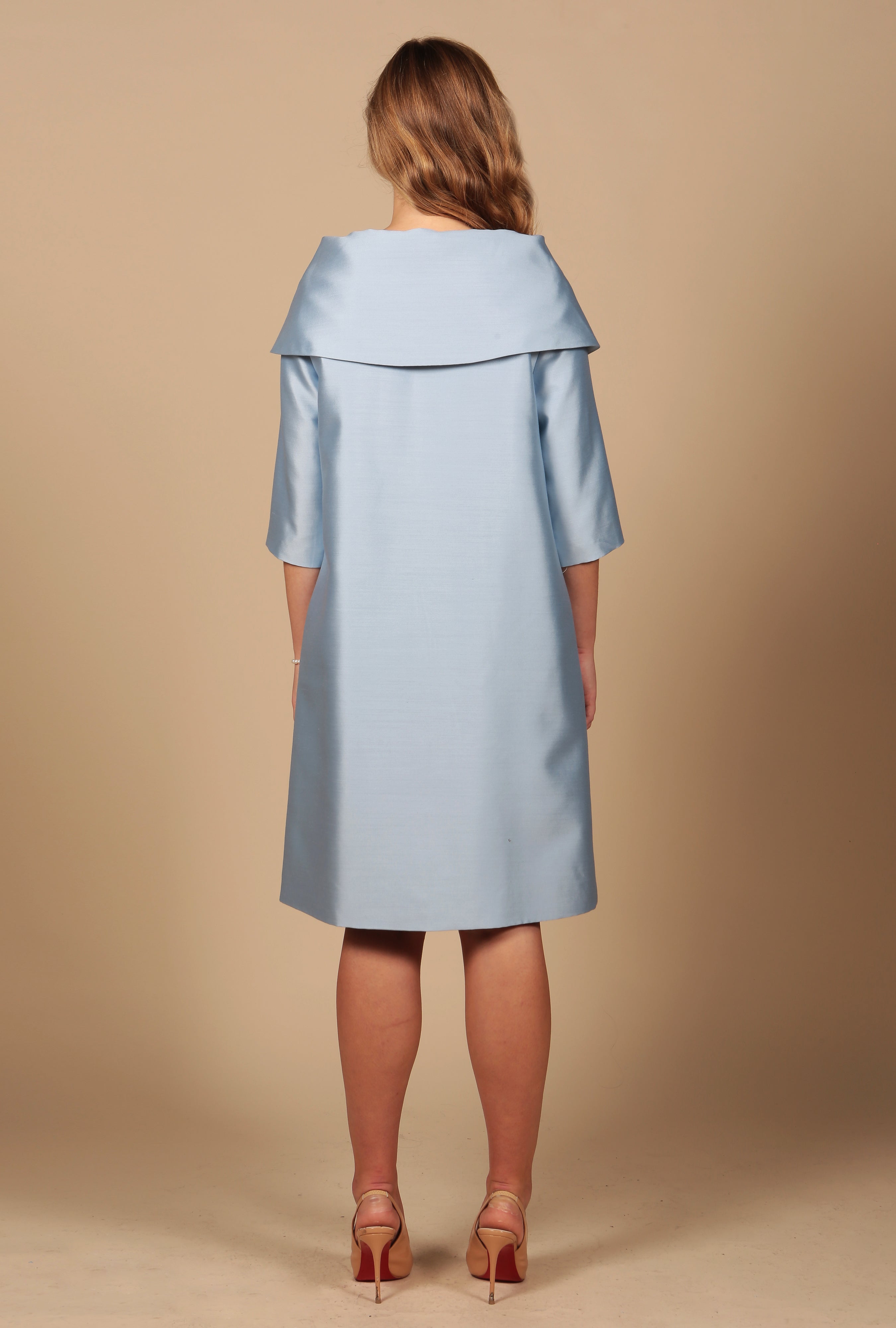 'Waldorf' Silk and Wool Dress Coat in Blu