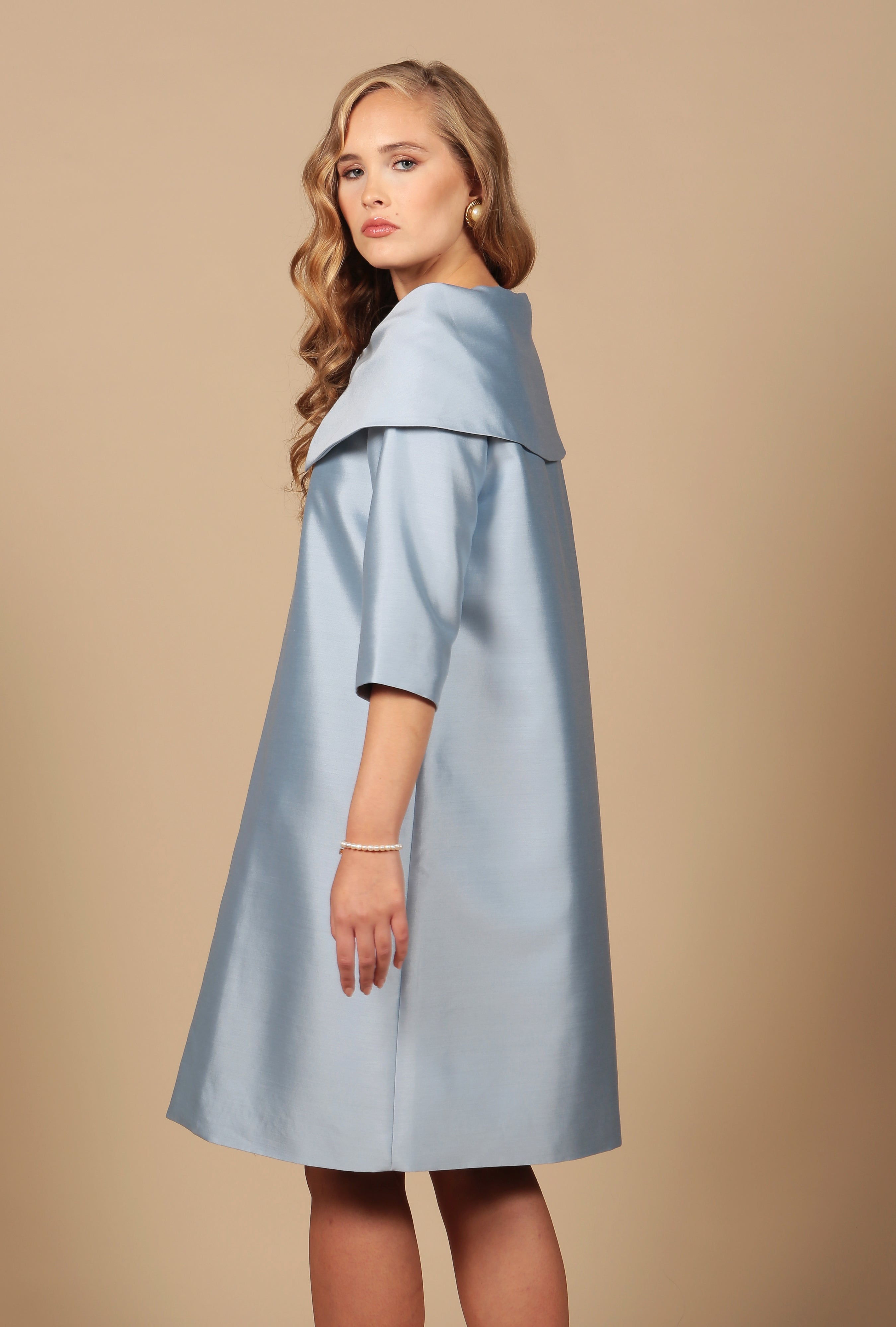 'Waldorf' Silk and Wool Dress Coat in Blu – Santinni