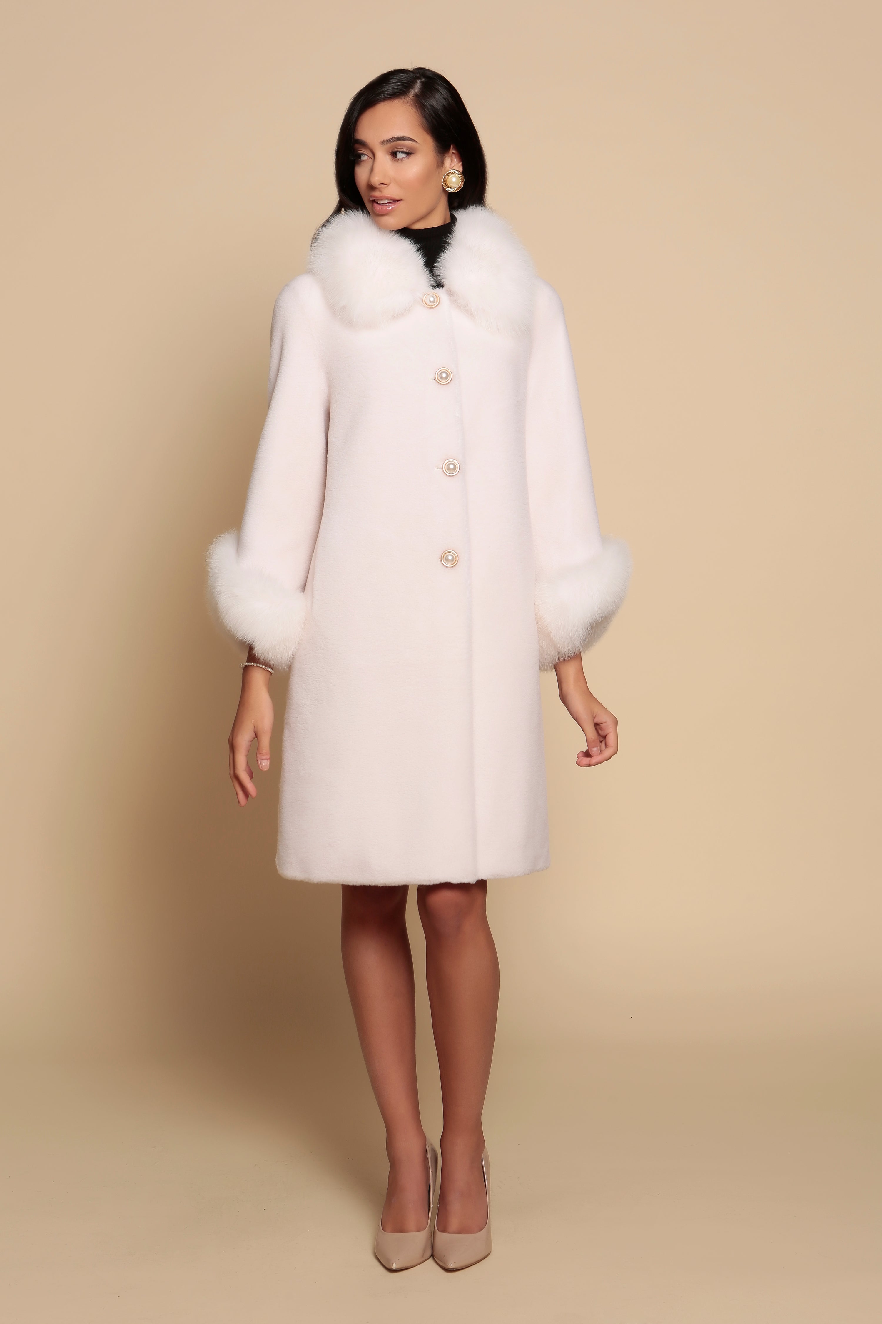 'Monroe' Wool and Faux Fur Teddy Coat in Bianco