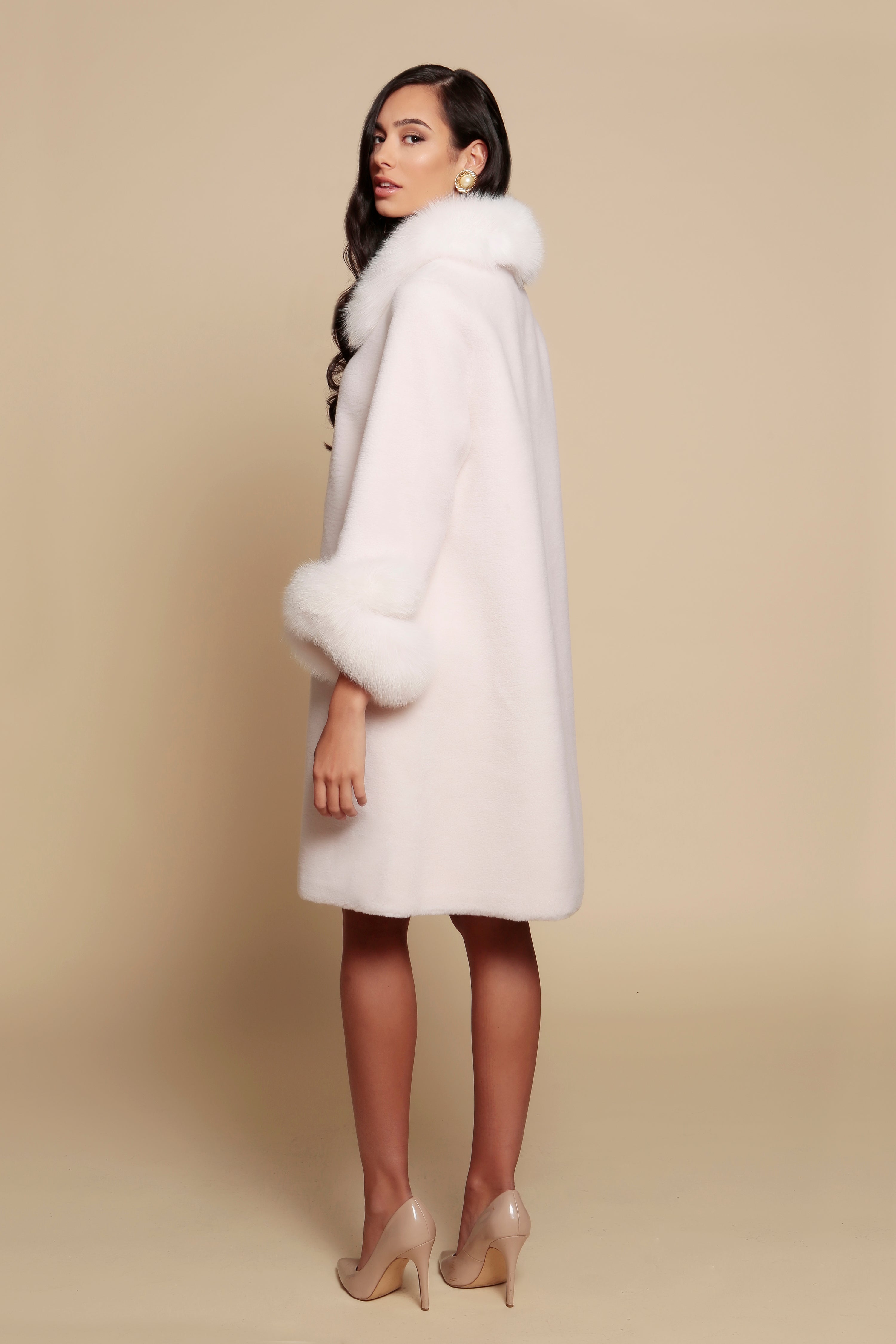 'Monroe' Wool and Faux Fur Teddy Coat in Bianco