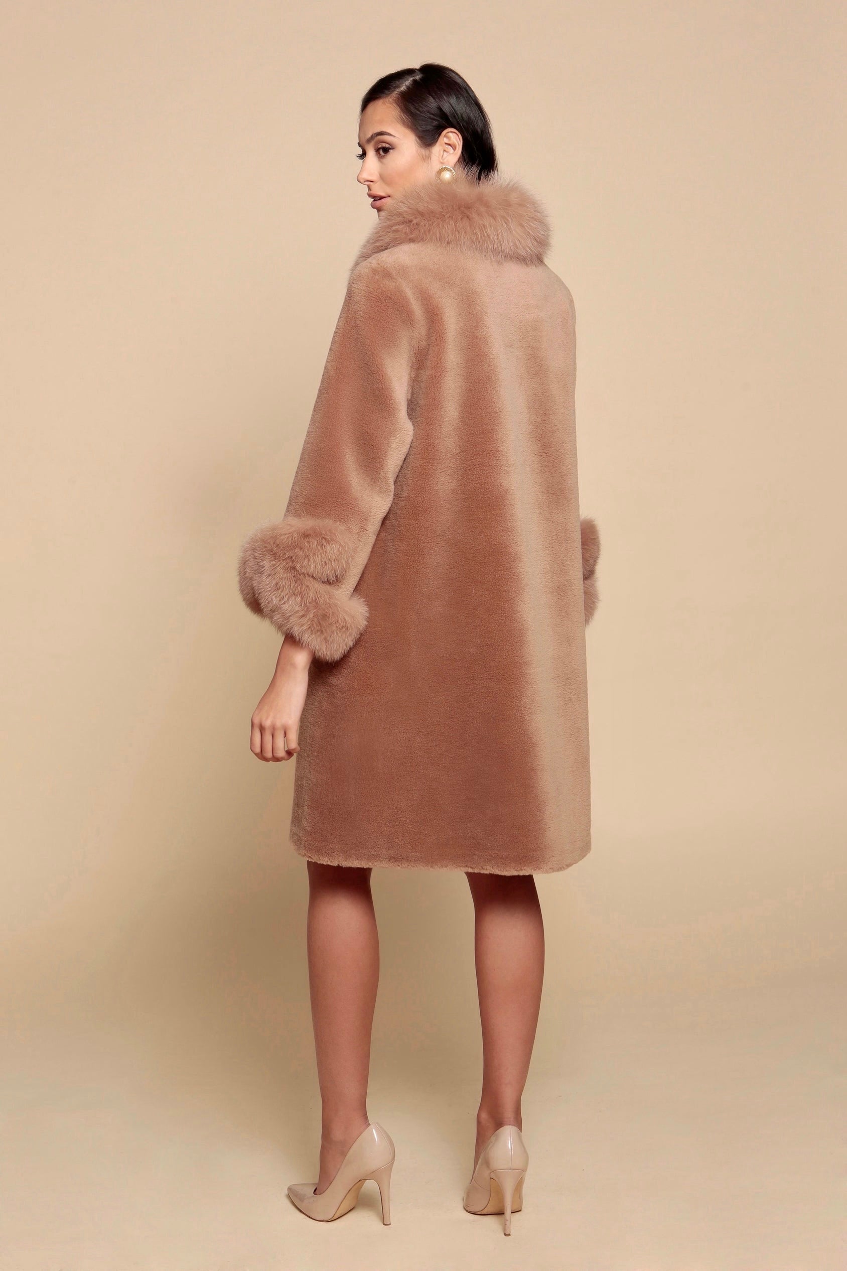 'Monroe' Wool and Faux Fur Teddy Coat in Marrone