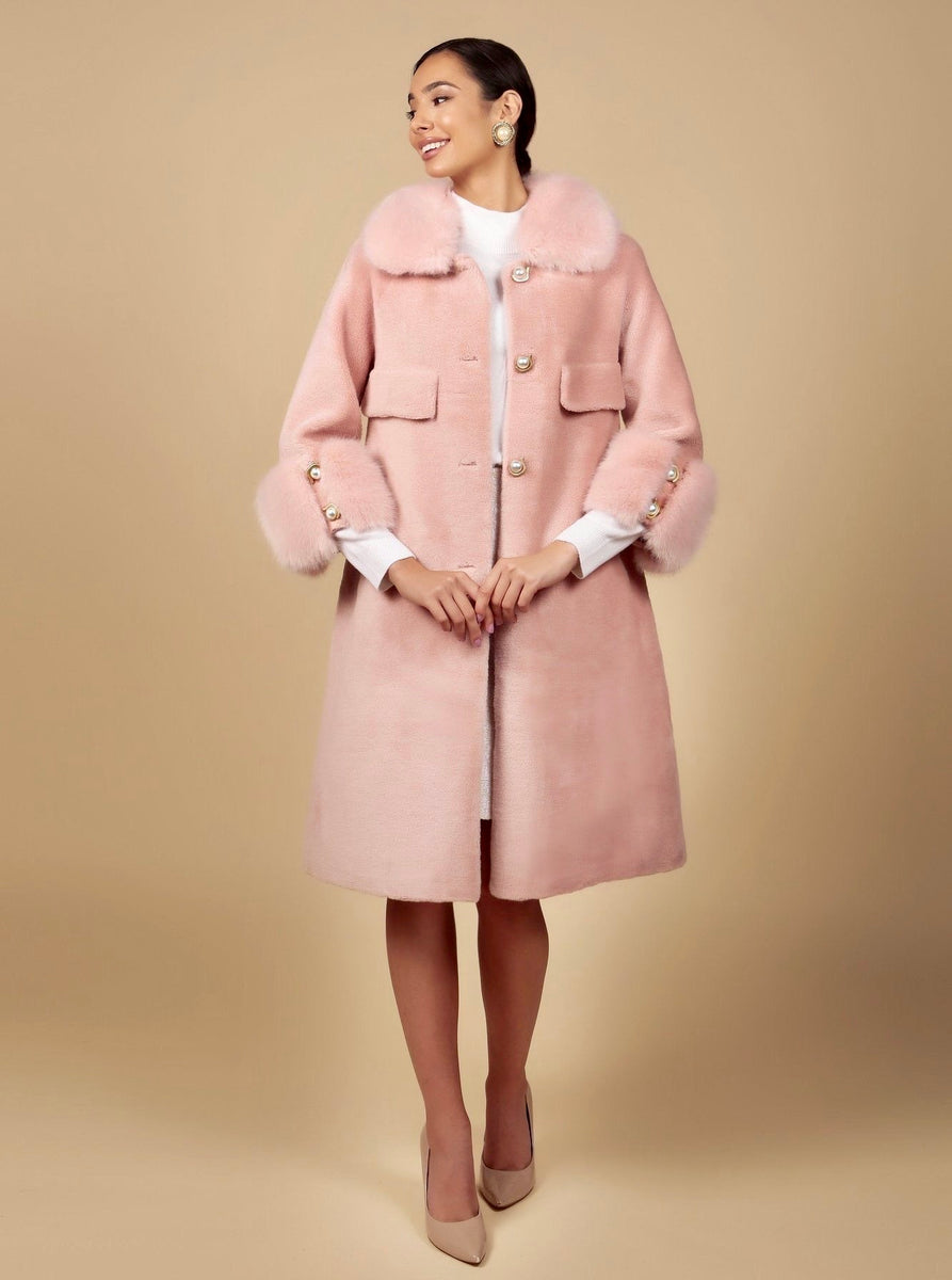 'Hayworth' Wool and Faux Fur Coat in Rosa – Santinni
