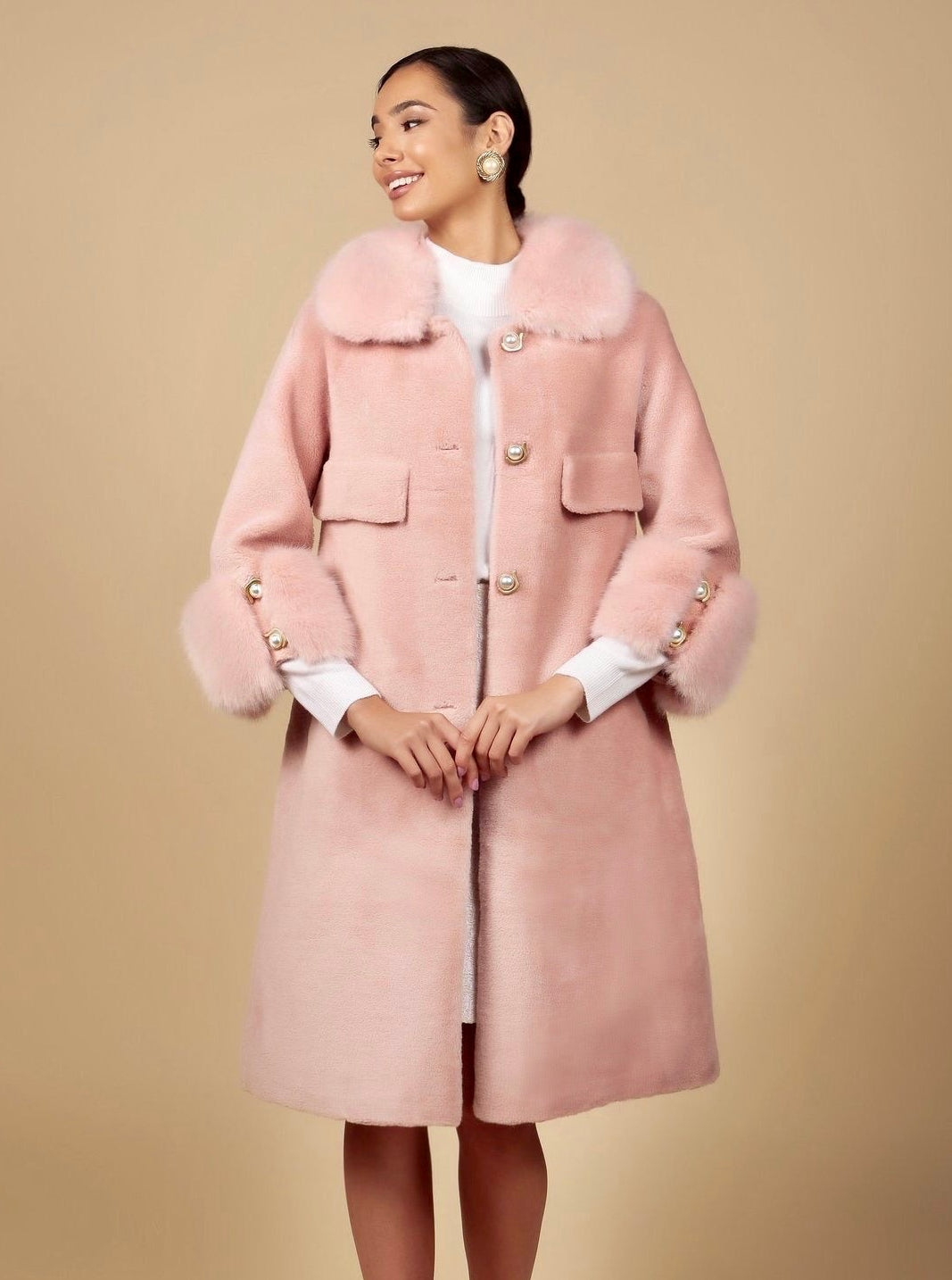 Hayworth' Wool and Faux Fur Coat in Rosa – Santinni