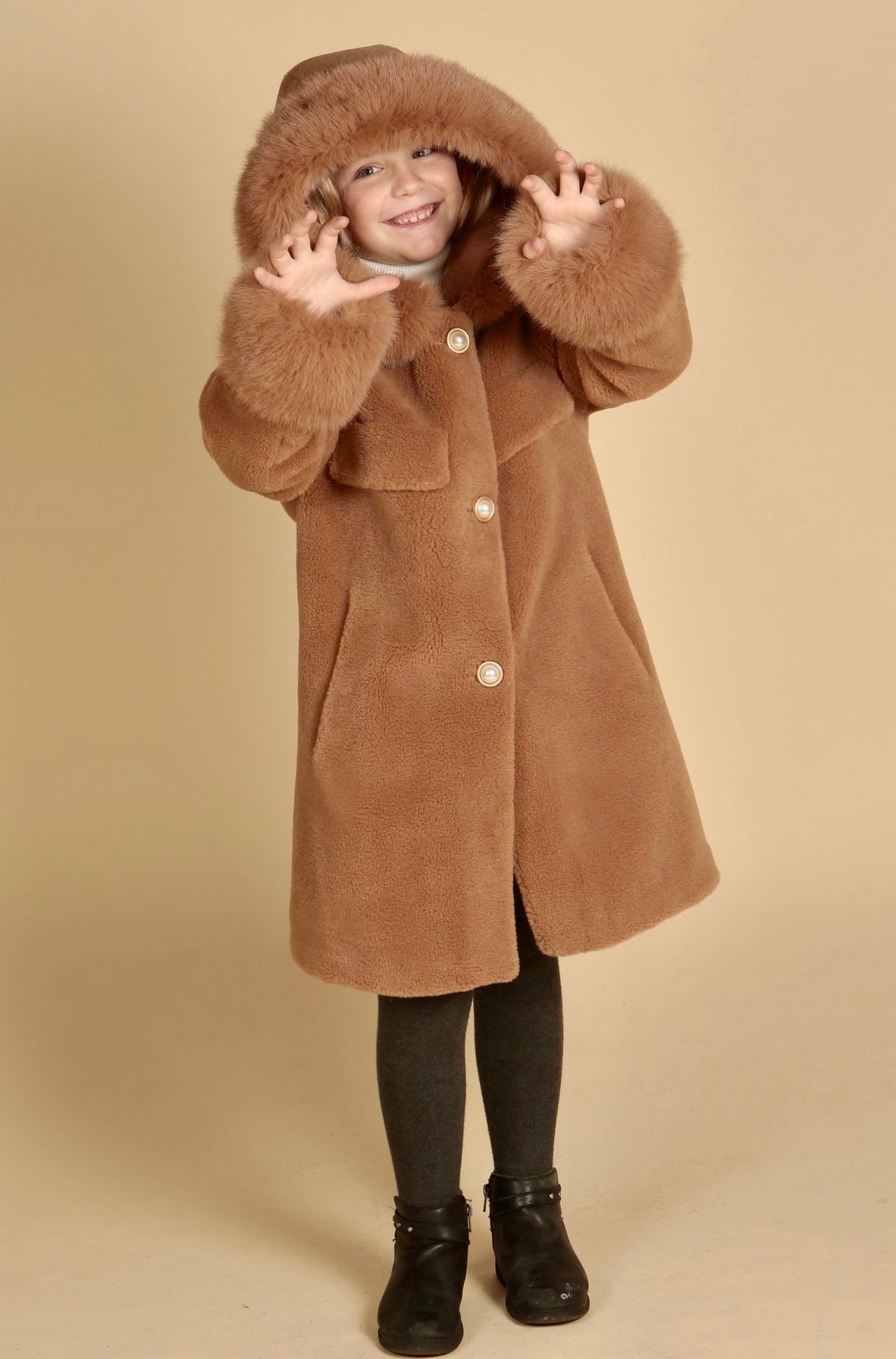 'Mini' 'Jean' Wool Coat in Marrone