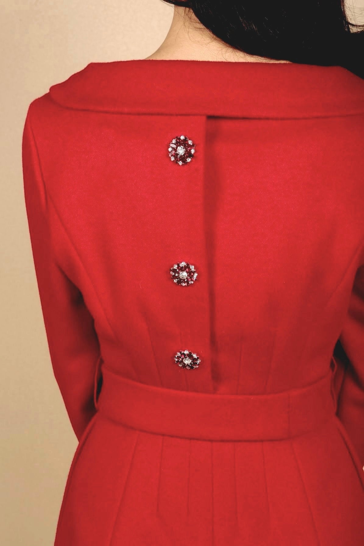 'Ingrid' Cashmere and Wool Dress Coat in Rosso