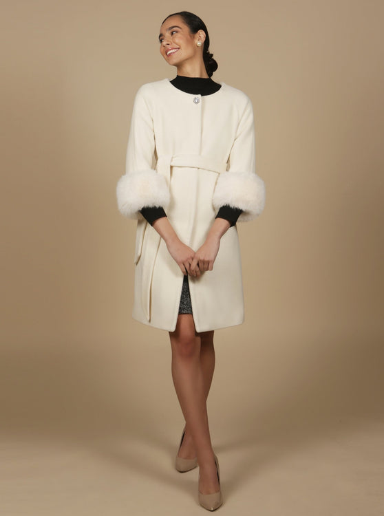 'Madame de Pompadour' Italian Cashmere and Virgin Wool Coat in Crema