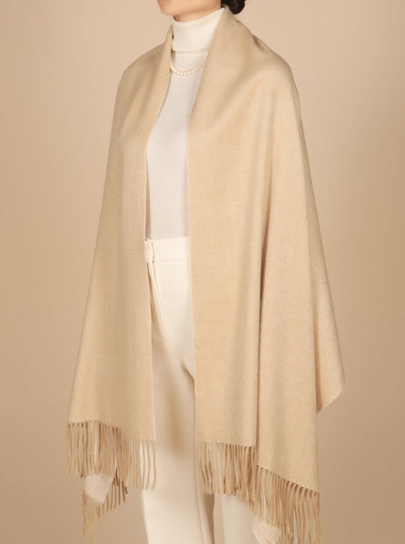 'Opera' 100% Organic Mongolian Cashmere Two-Tone Shawl in Cammello