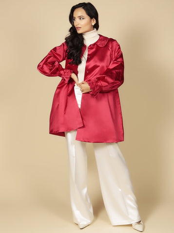 LIMITED EDITION 'Golightly'  Silk Duchess Evening Coat in Rosso