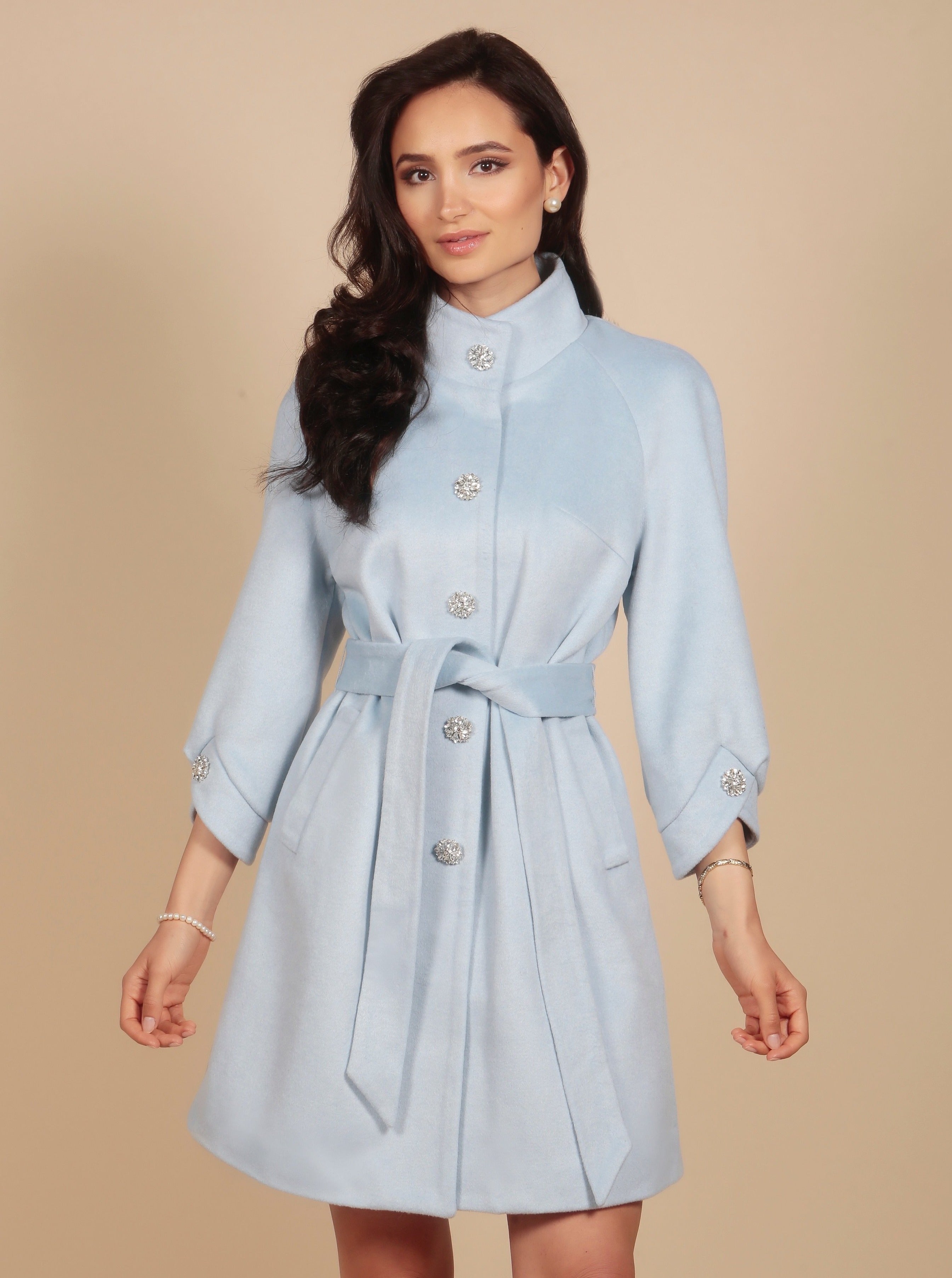 'Taylor' Cashmere and Wool Coat in Blu