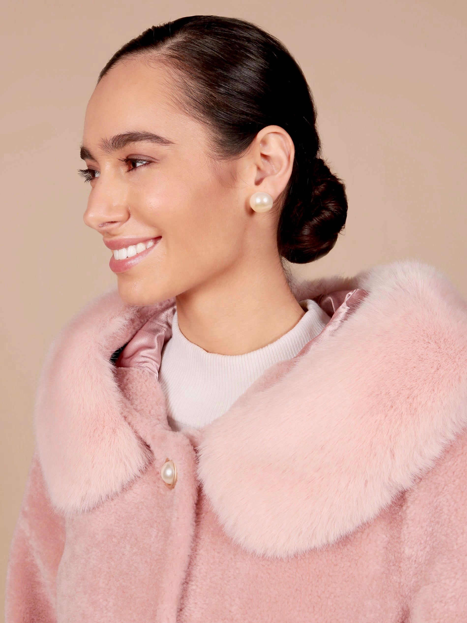 'Caron' Wool Coat with Hood in Rosa