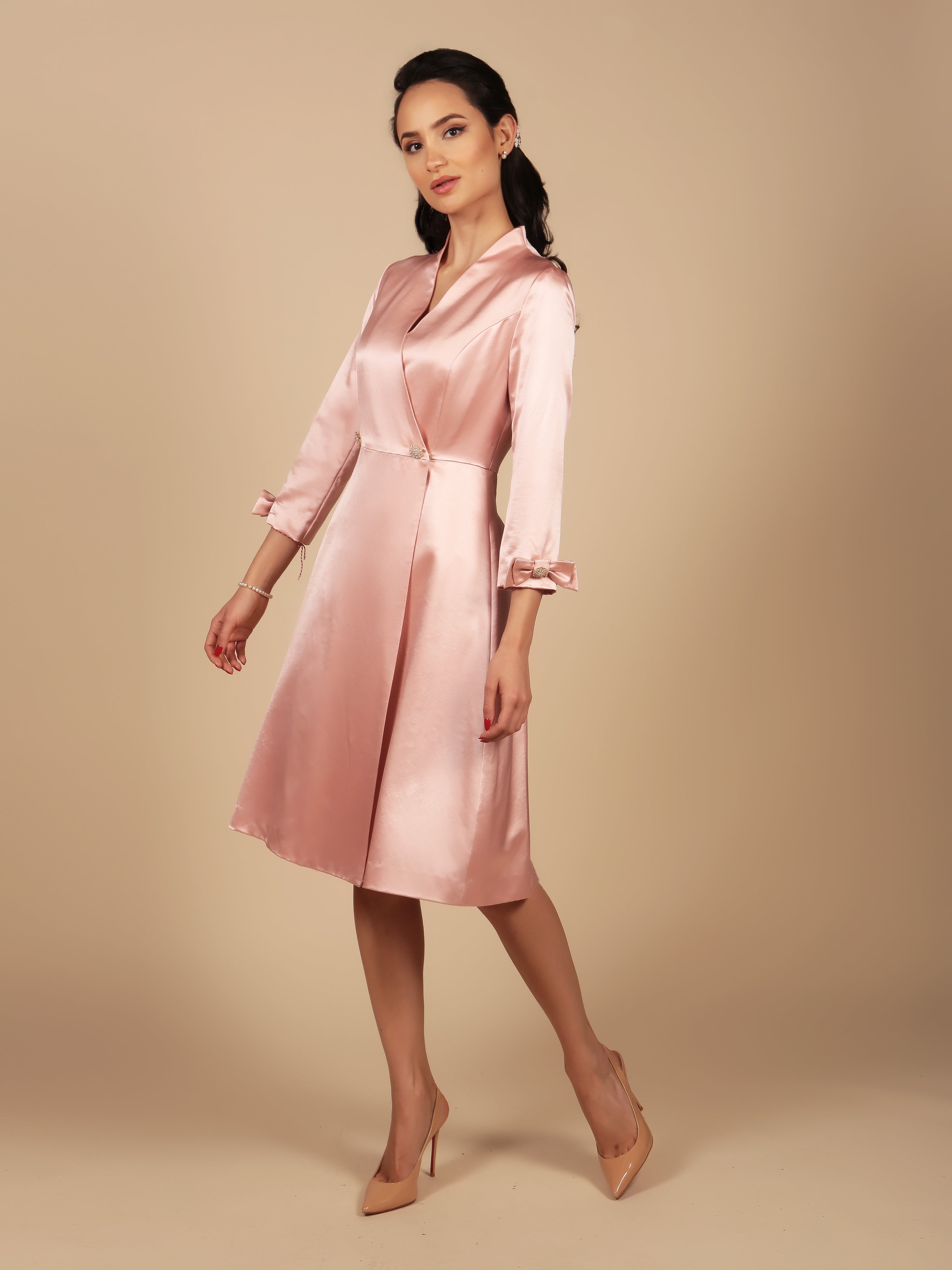'Astor' Silk and Wool Dress Coat in Rosa