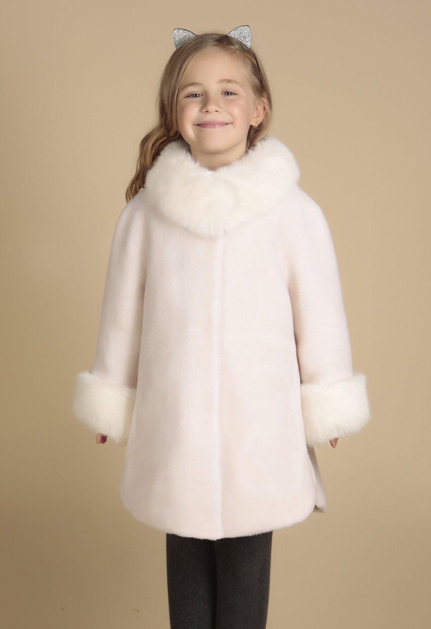 'Mini' 'Scarlett' Wool Coat in Bianco