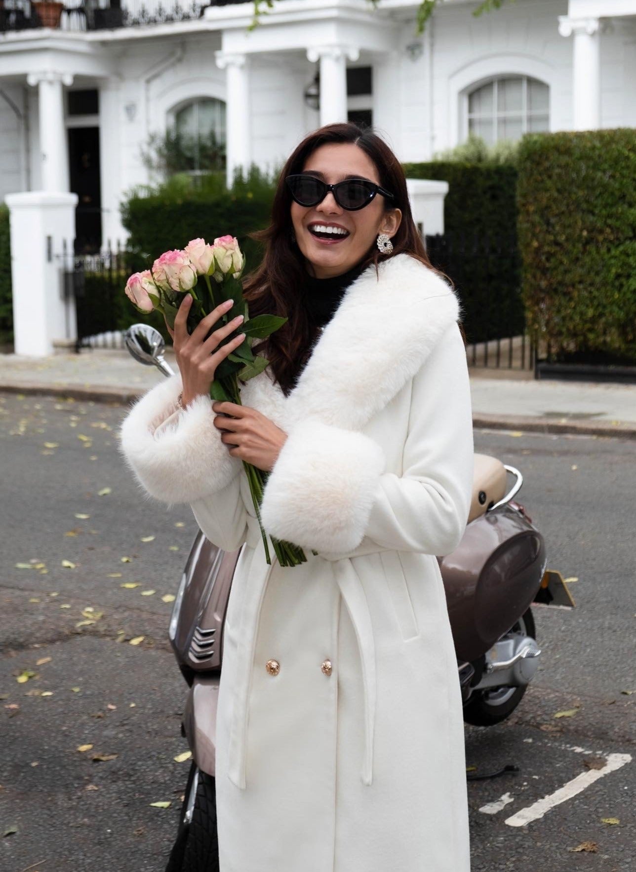 Marlene' Cashmere and Wool Coat with Faux Fur in Bianco – Santinni