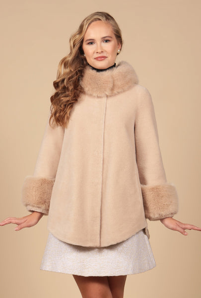 'Scarlett' Wool Cape Coat in Cammello