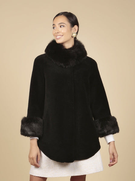 'Scarlett' Wool Cape Coat in Nero