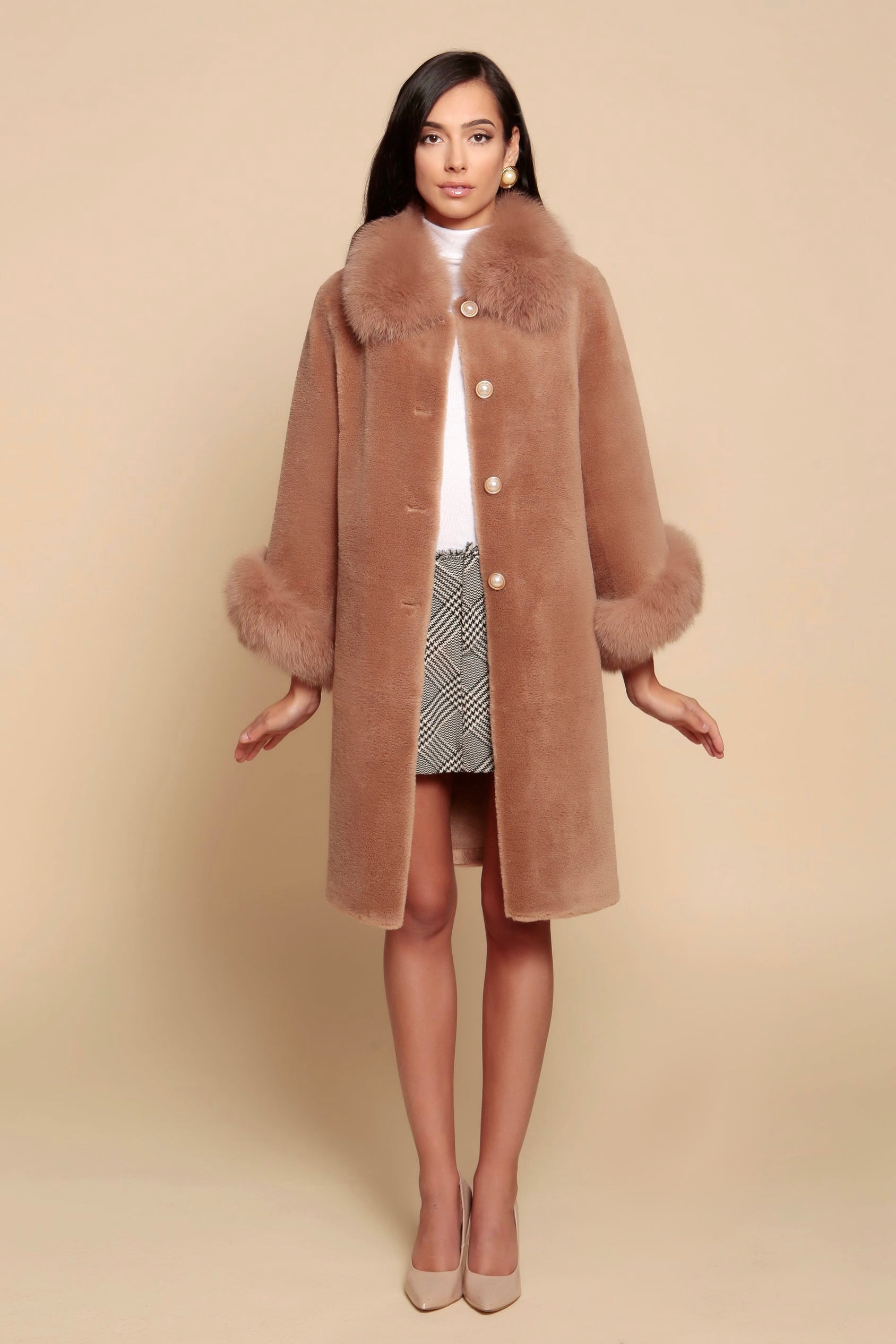 'Monroe' Wool and Faux Fur Teddy Coat in Marrone