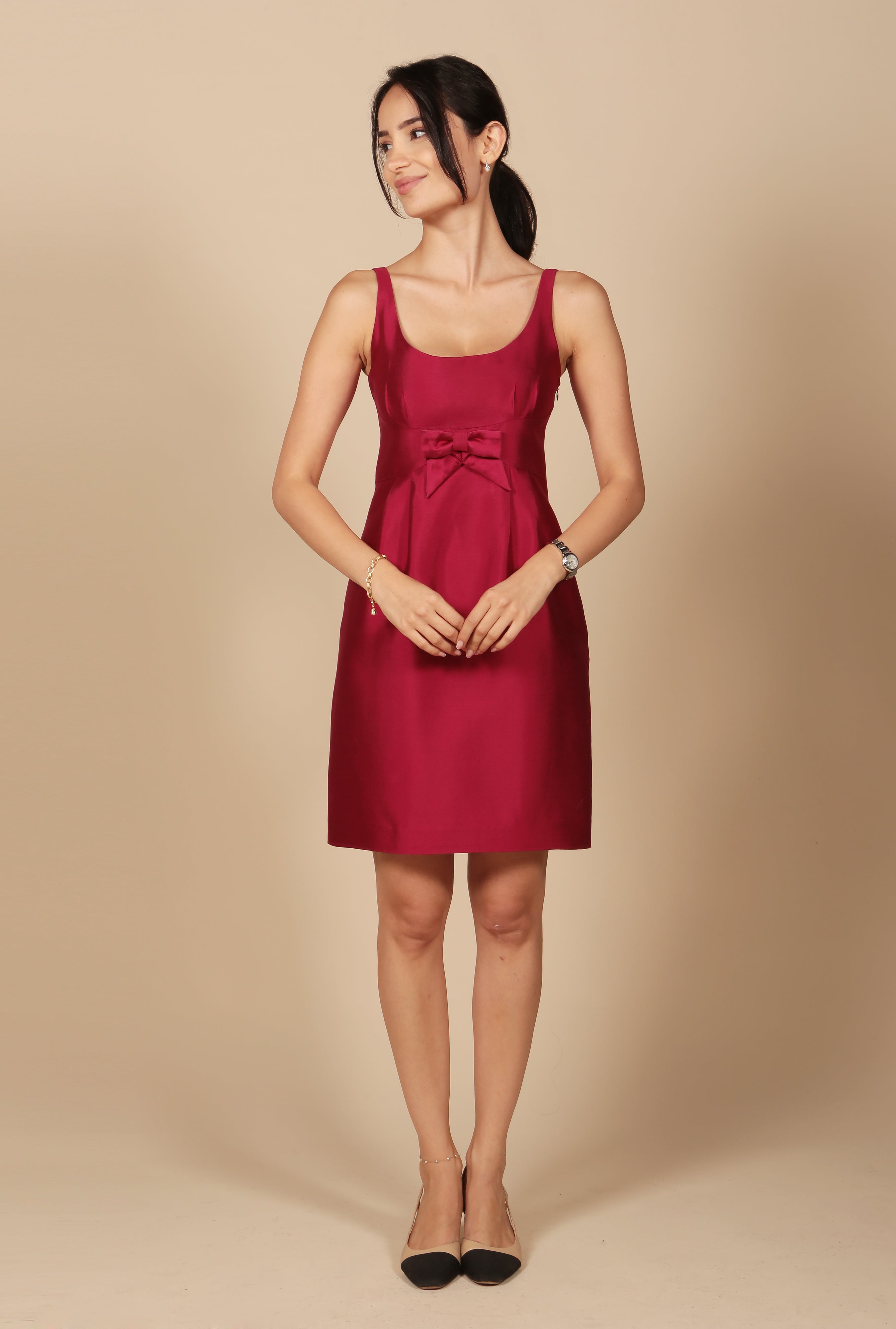 'Sabrina' Silk and Wool Dress in Rosso
